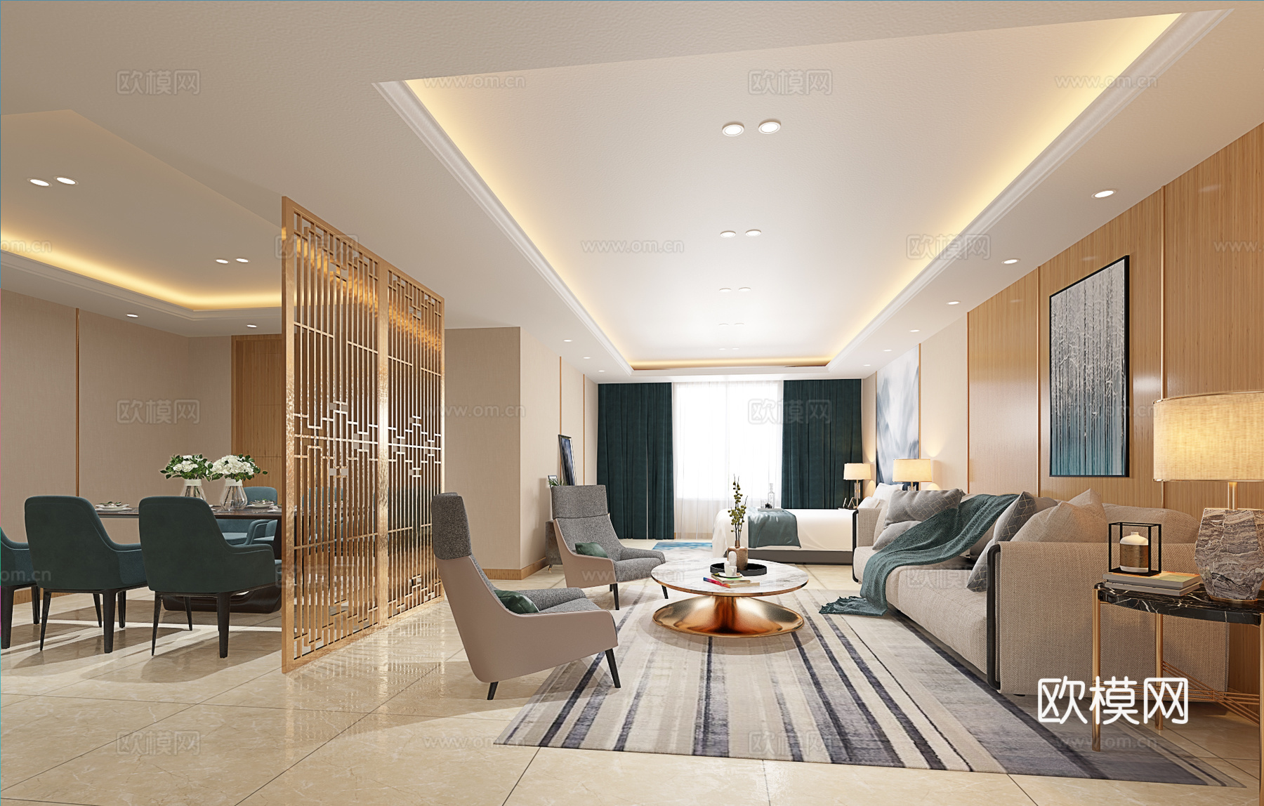 现代酒店客房3d模型下载