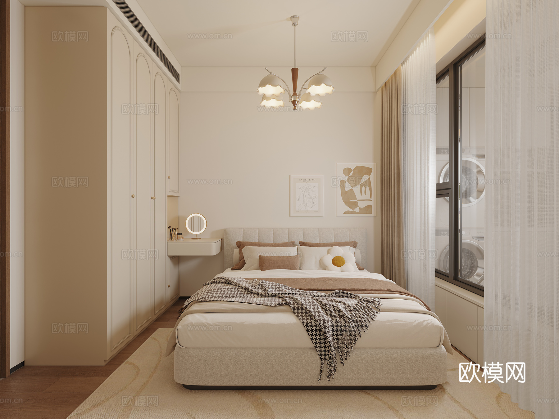 现代奶油风女孩房3d模型下载