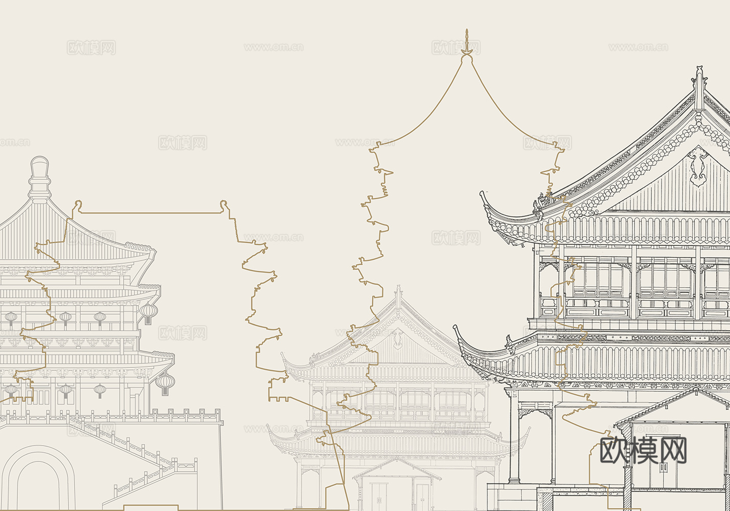现代新中式背景墙
