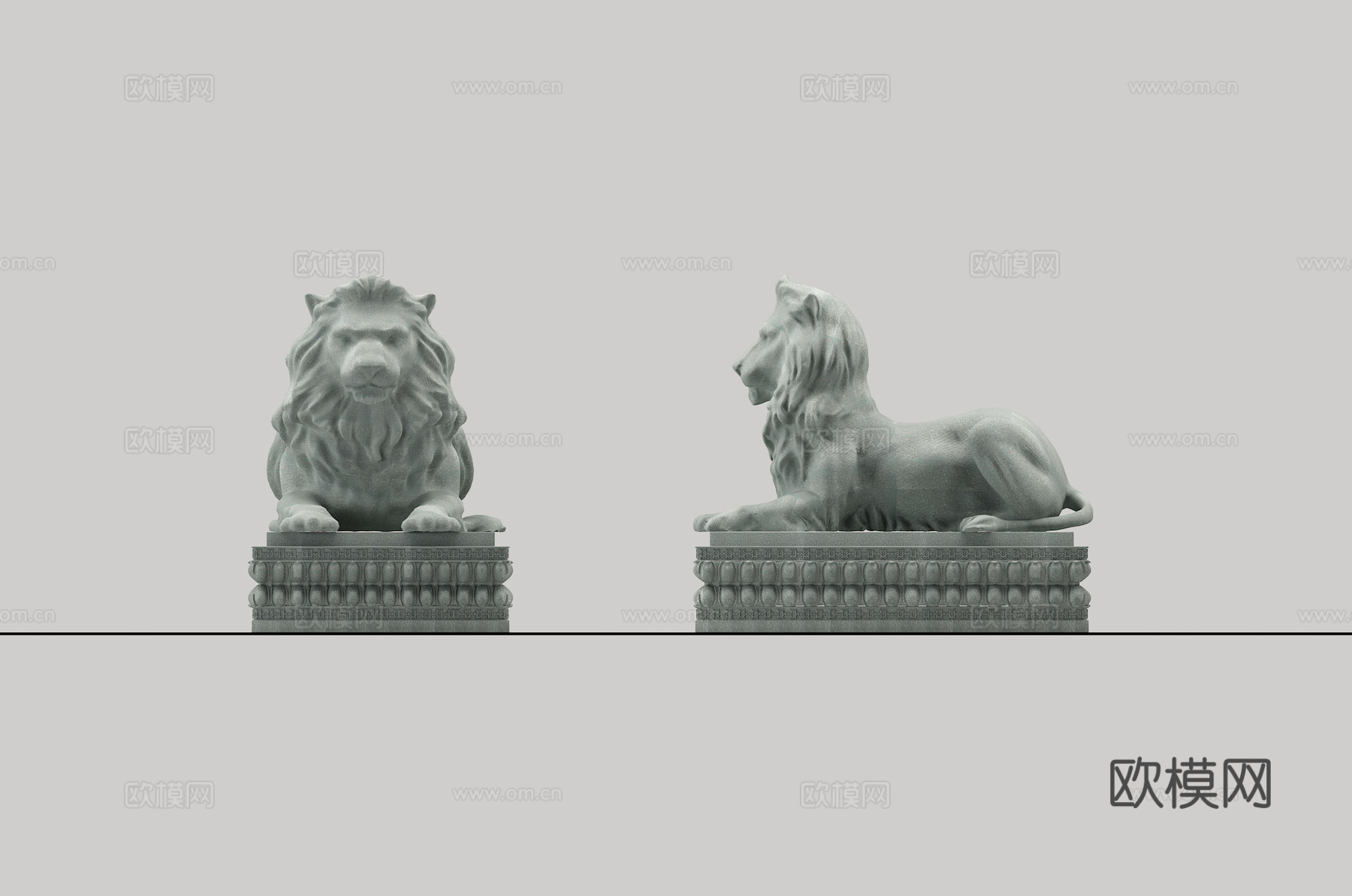 新中式石墩石狮狮子3d模型
