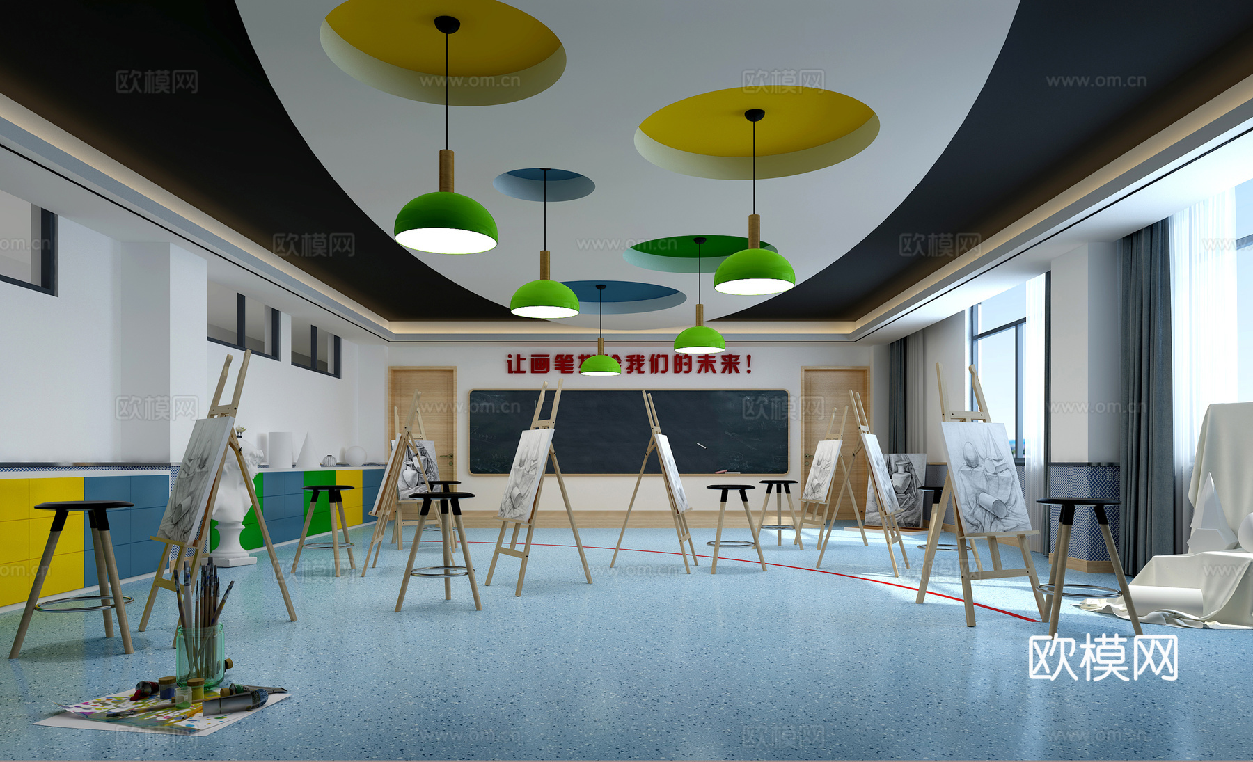 现代学校美术教室3d模型