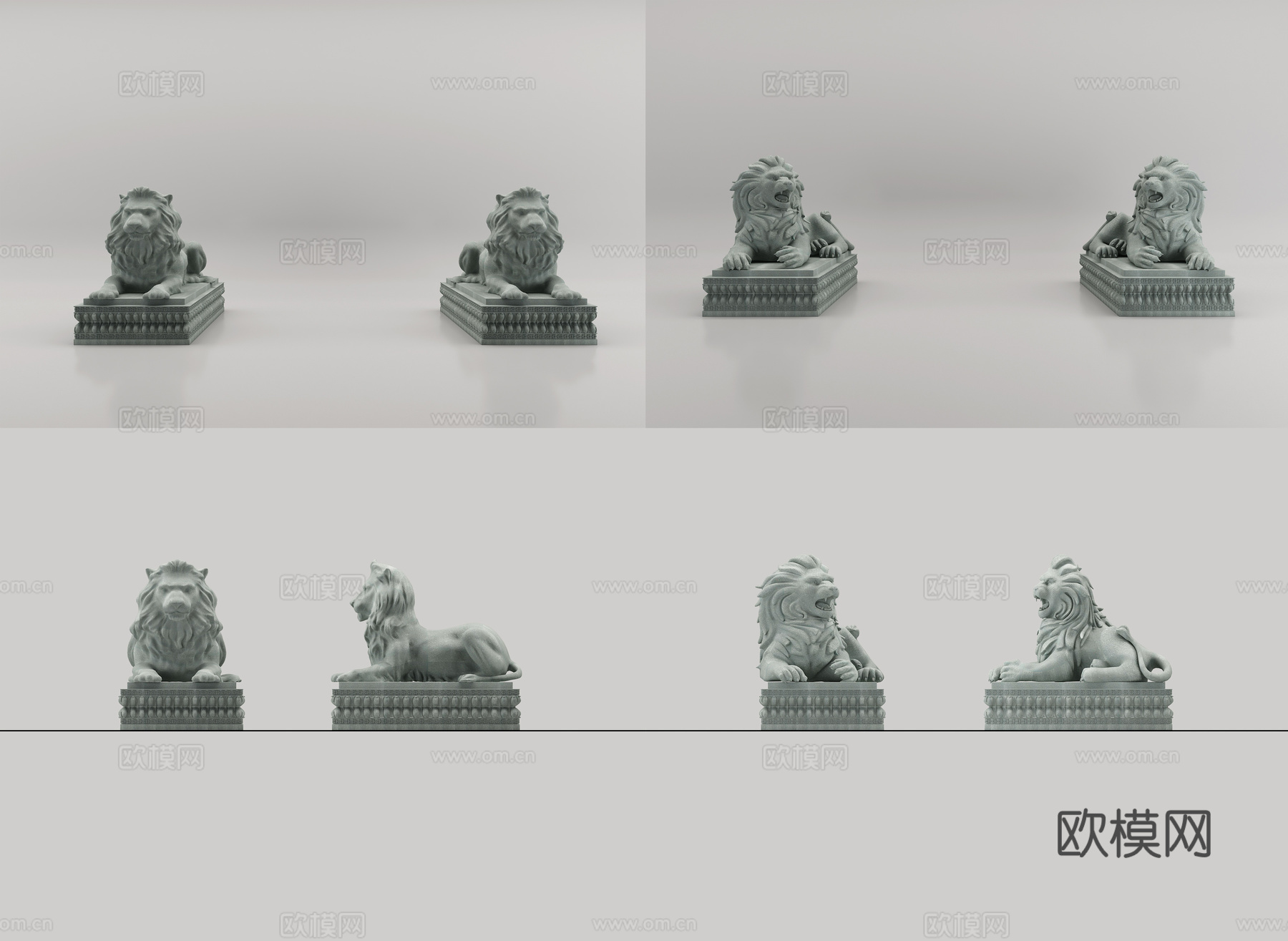 新中式石墩石狮狮子3d模型
