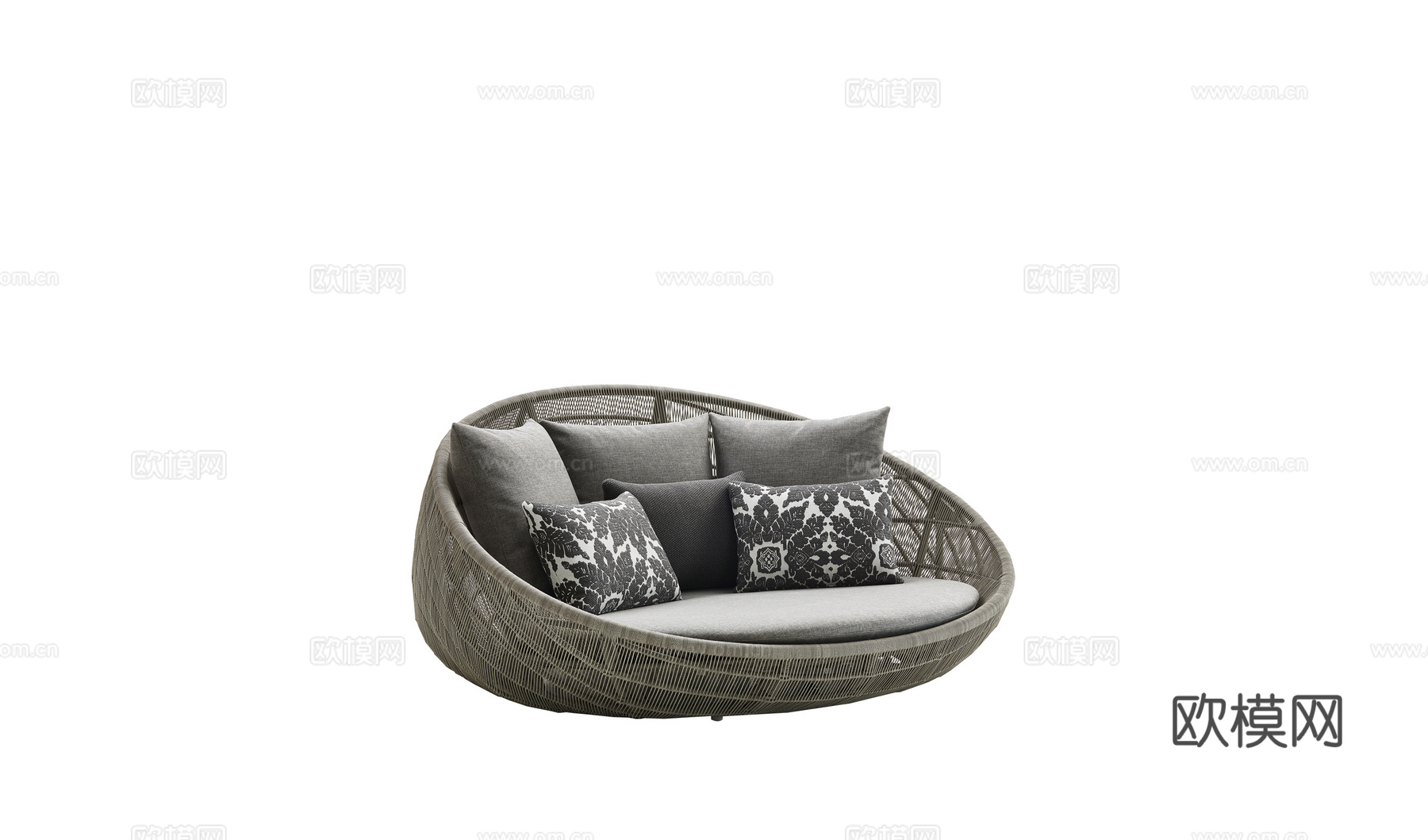 B&B 原木风圆沙发3d模型下载（渲染图1）