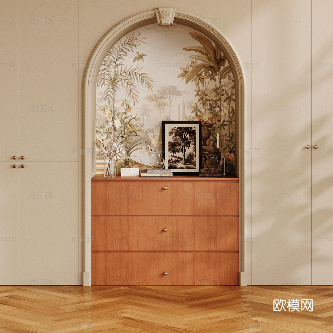 中古风玄关柜 原木风玄关柜 端景台玄关 别墅玄关 玄关柜3d模型