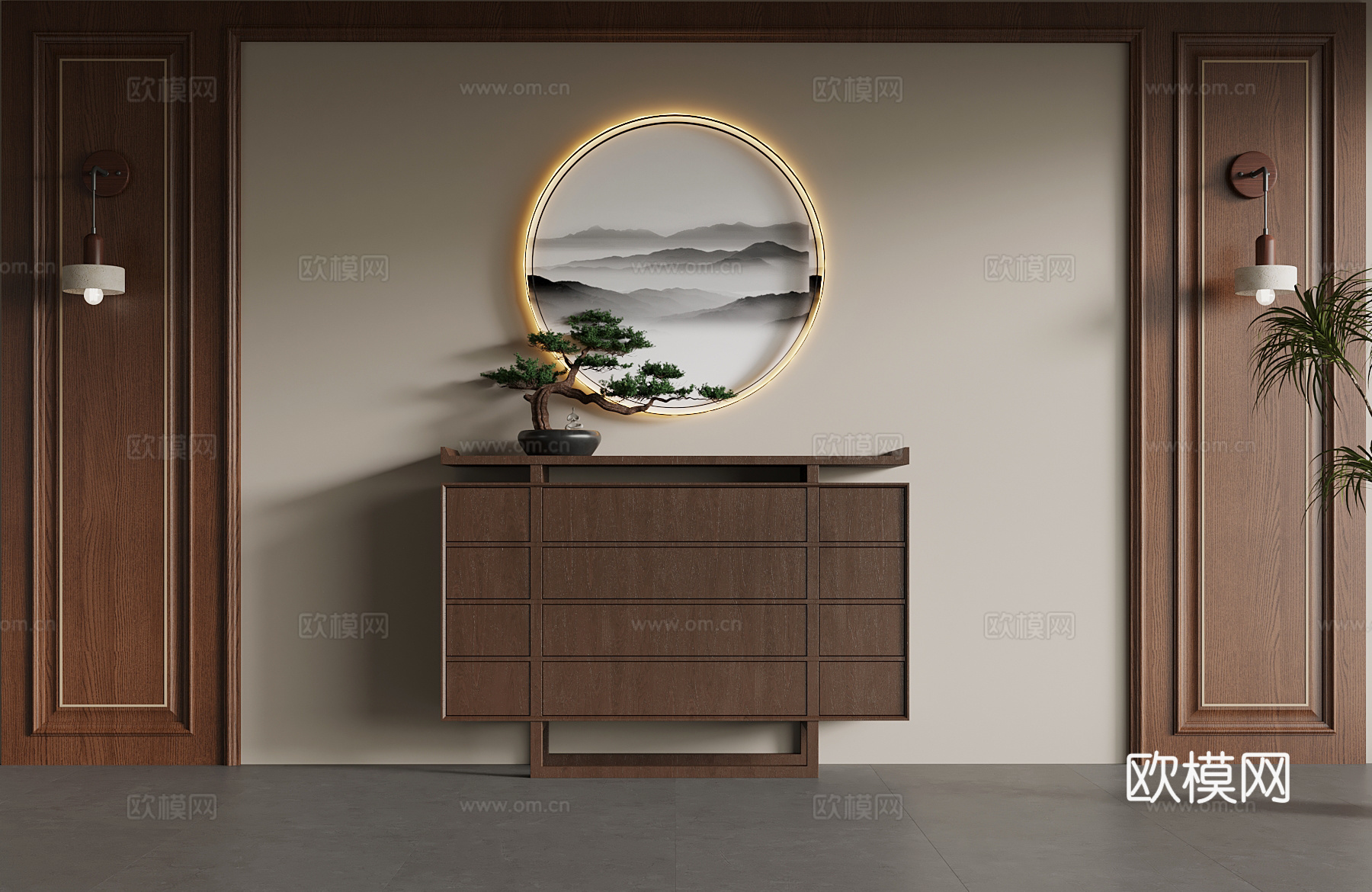 新中式端景柜3d模型