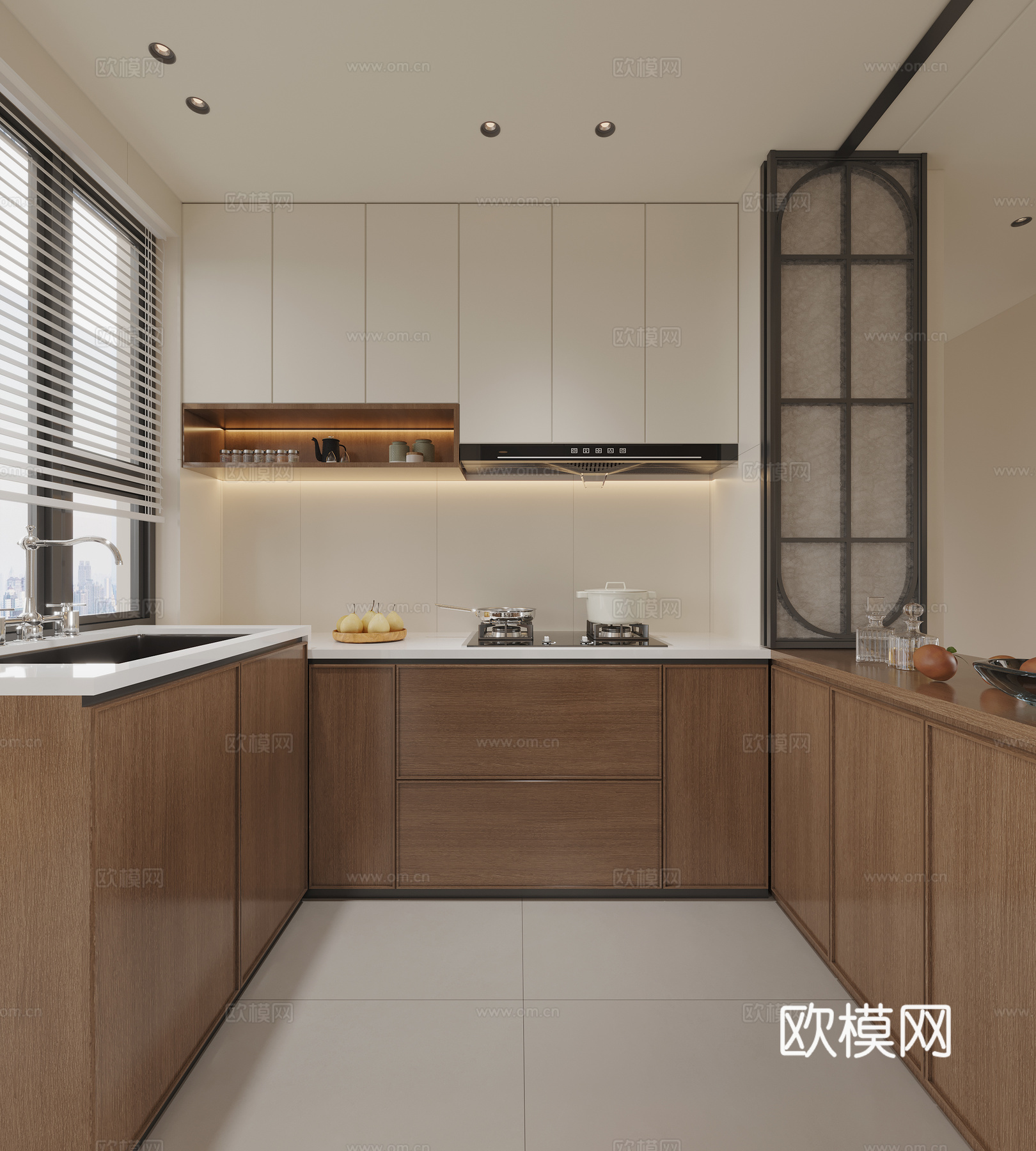 现代奶油风厨房3d模型