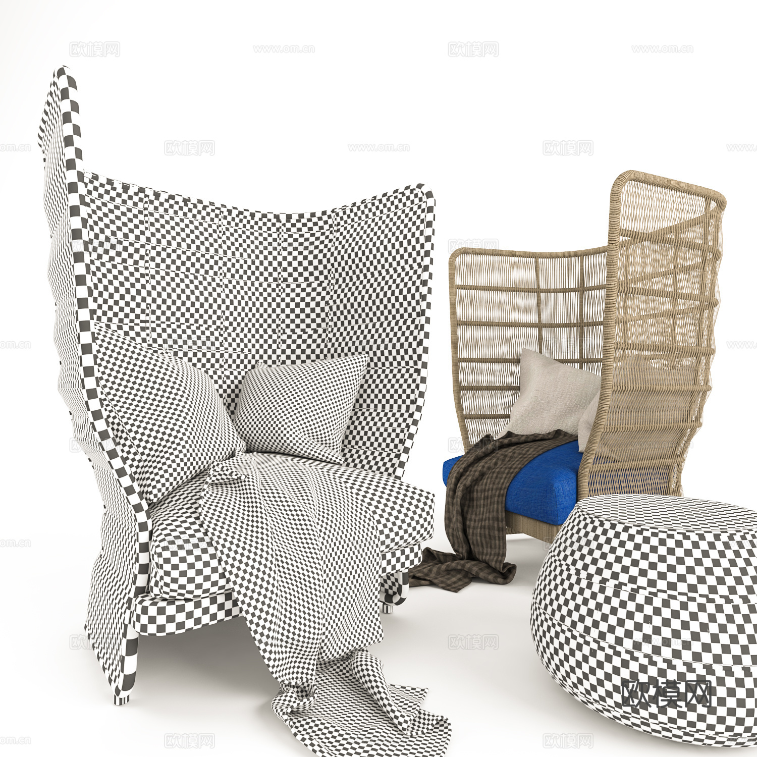 B&B 原木风沙发椅3d模型下载（渲染图3）