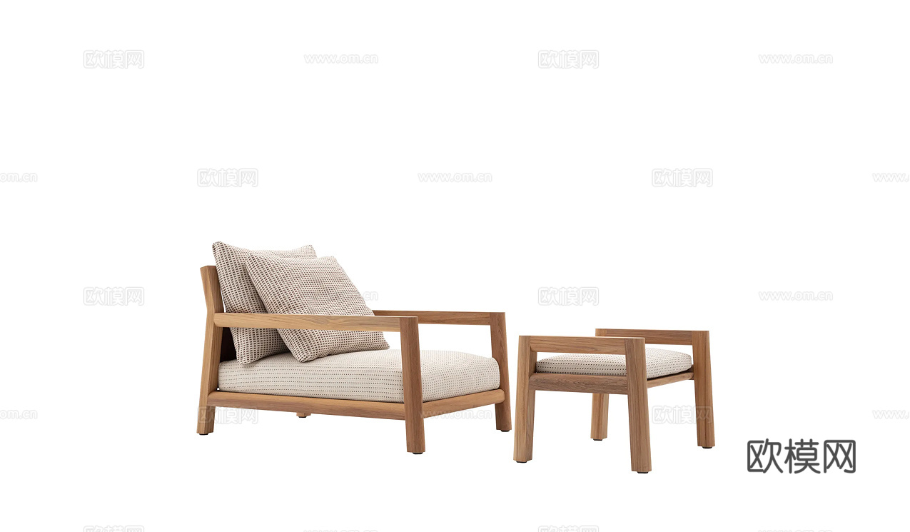 B&B 原木风单人沙发3d模型下载（渲染图2）