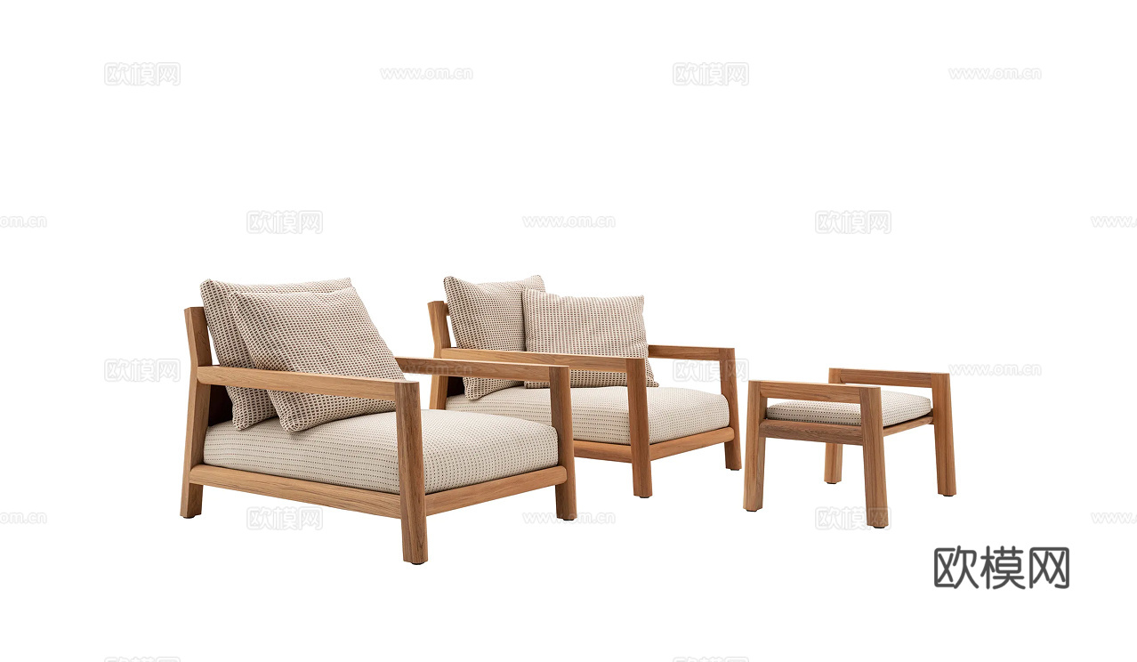 B&B 原木风单人沙发3d模型下载（渲染图1）