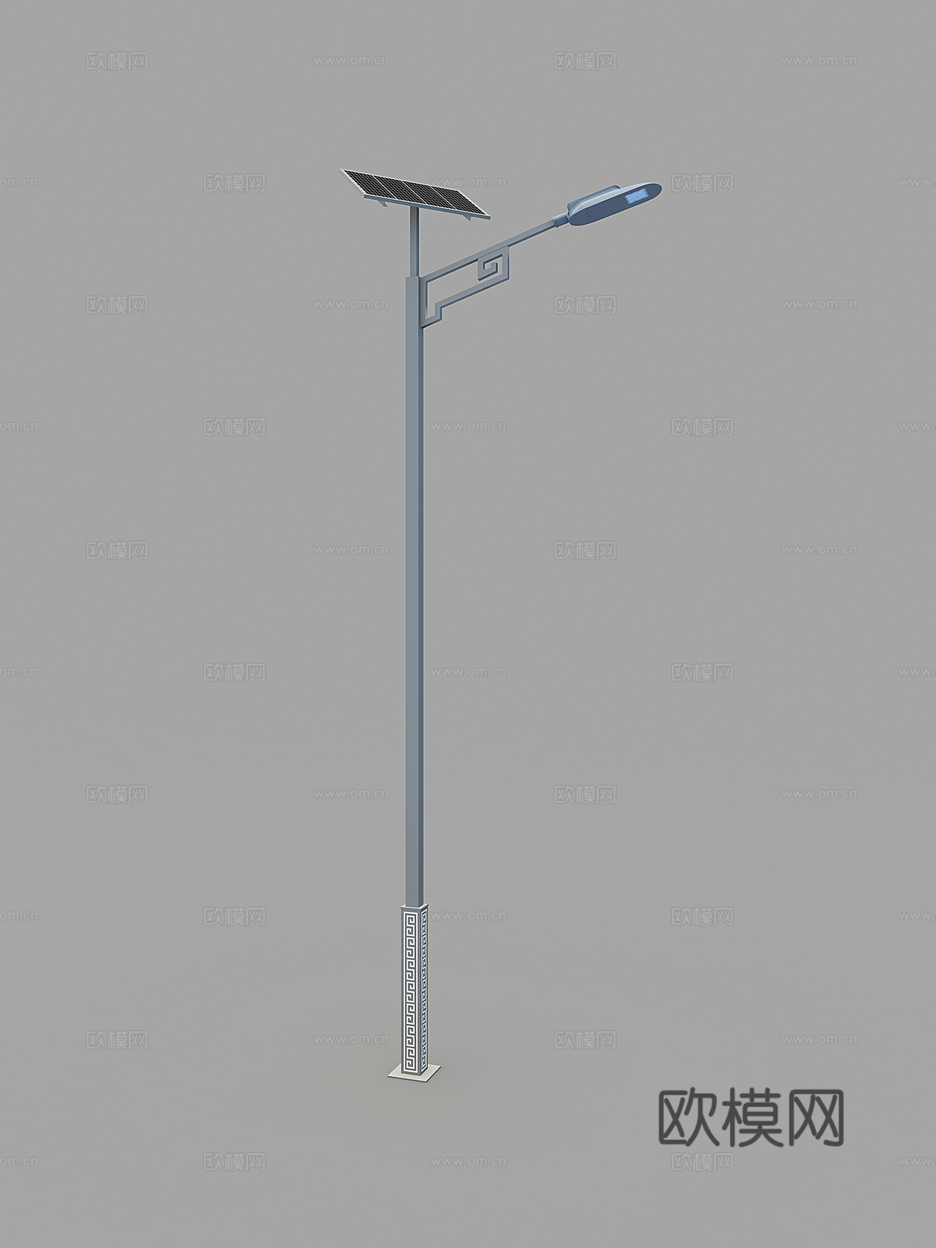 现代户外光伏板太阳能灯杆路灯3d模型下载（渲染图3）