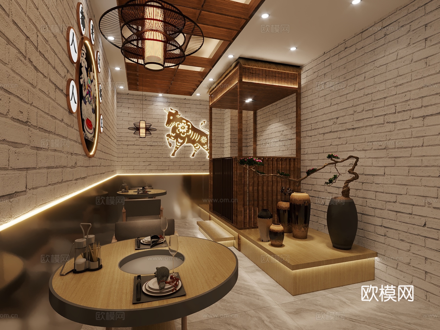 潮汕火锅店餐饮卡座3d模型