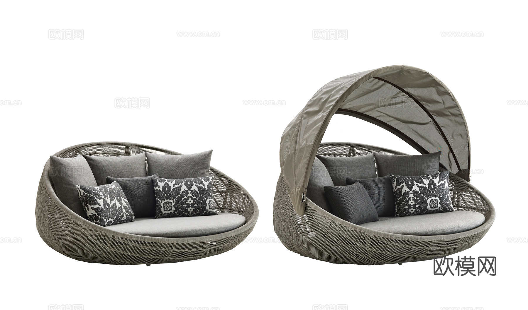 B&B 原木风圆沙发3d模型下载（渲染图2）