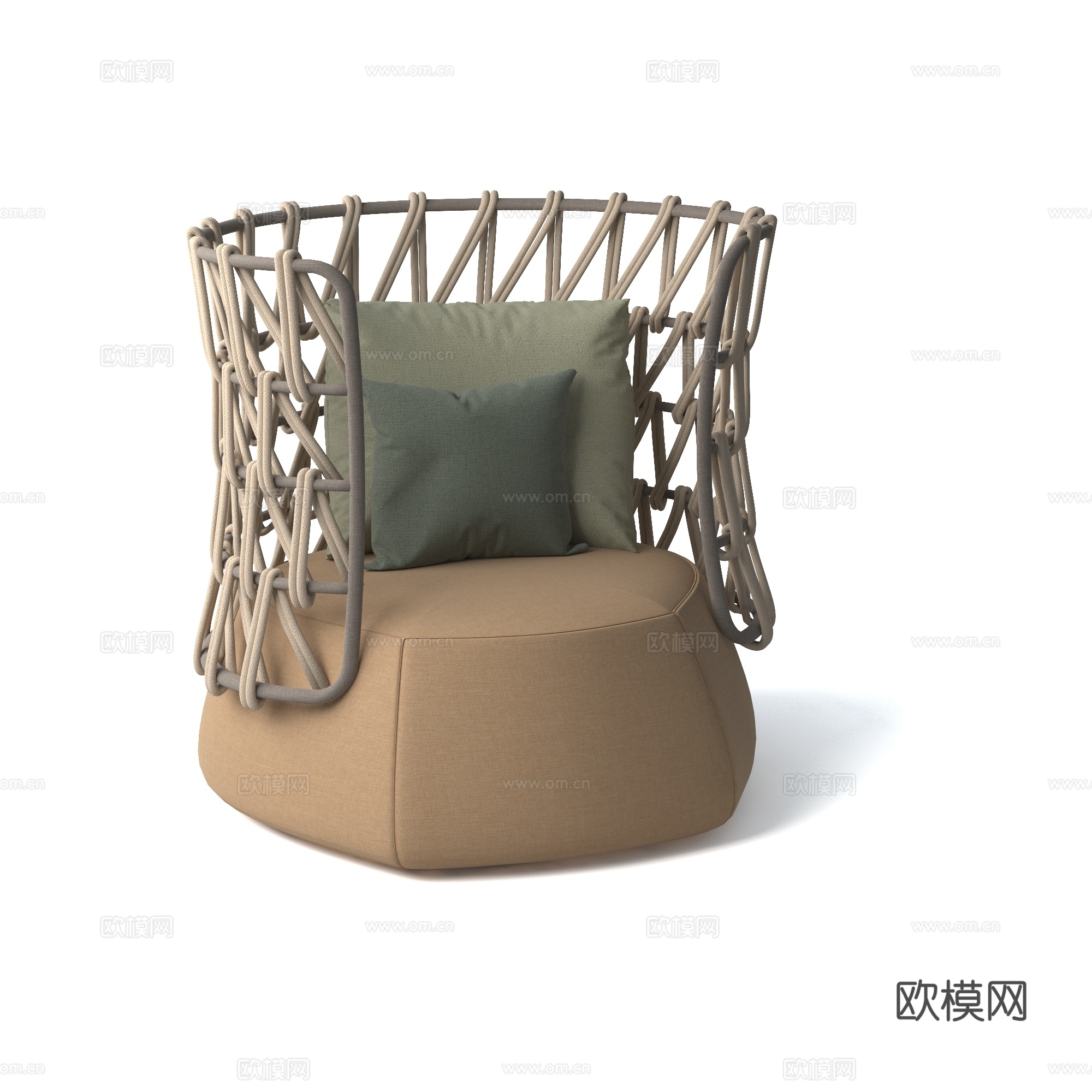 B&B 原木单人沙发3d模型下载（渲染图2）