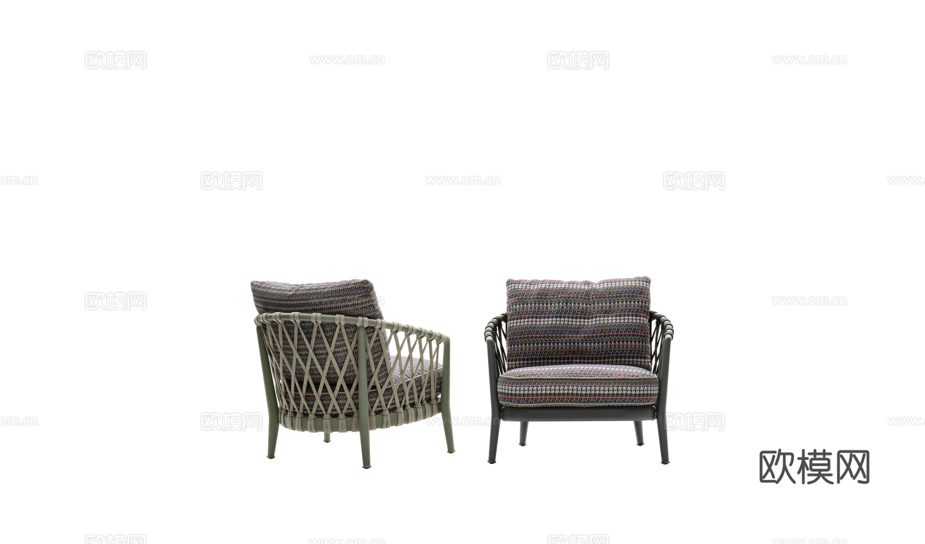 B&B 原木单人沙发3d模型下载（渲染图1）