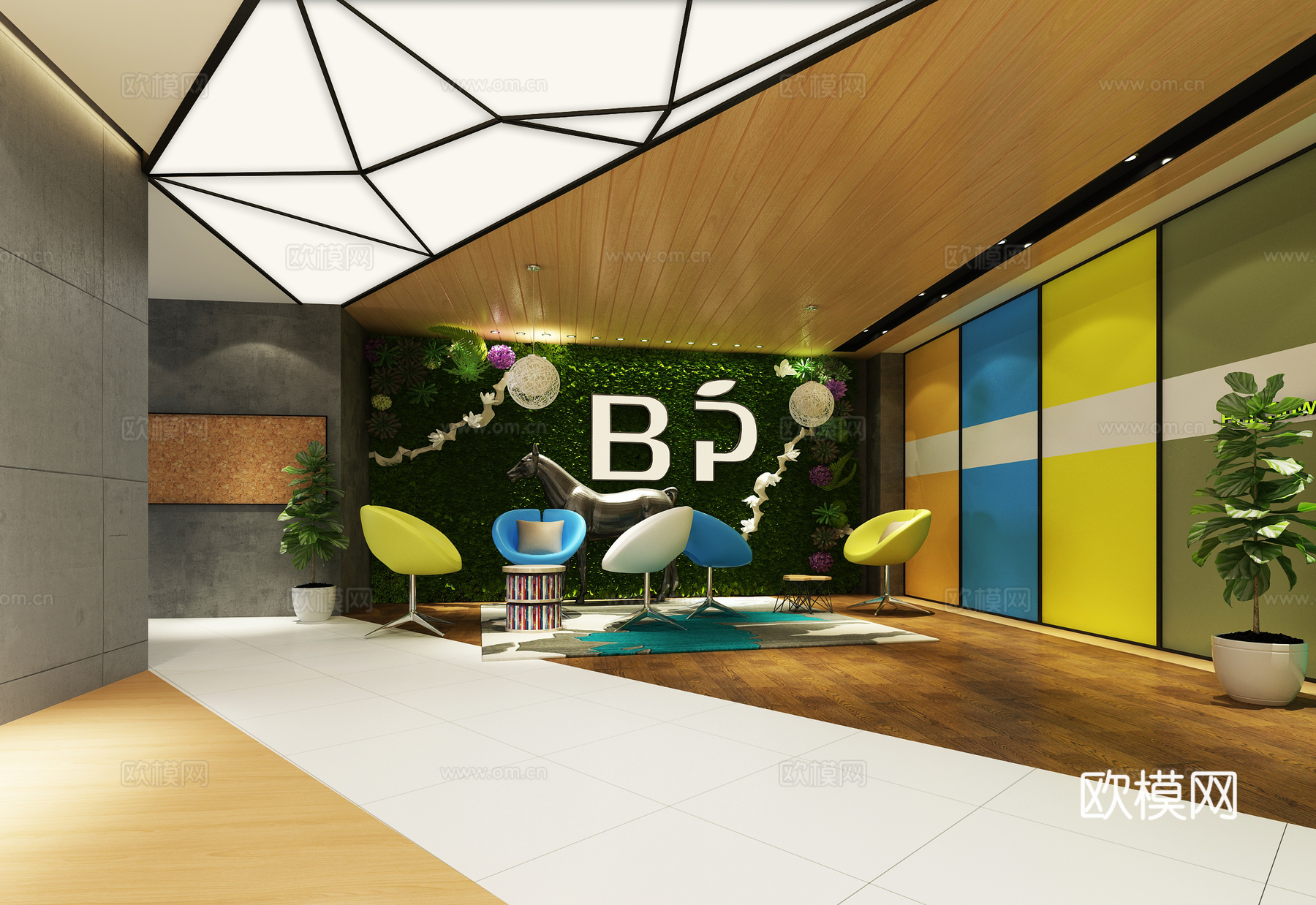 现代办公休息区3d模型下载