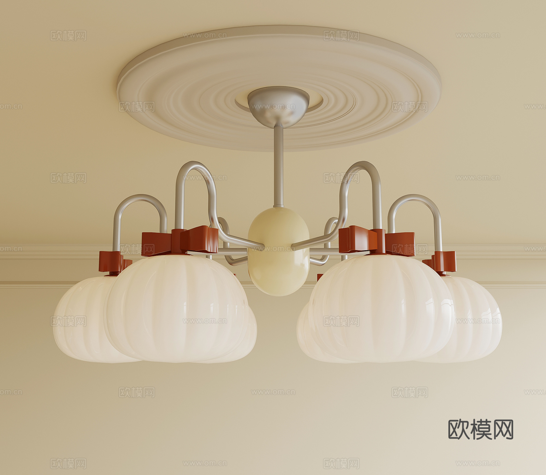 现代中古吊灯 多头吊灯 客厅吊灯 卧室吊灯su模型