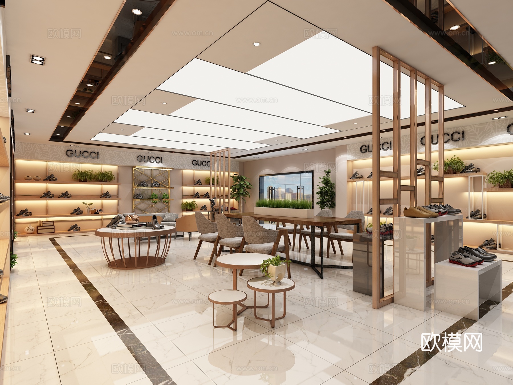 现代鞋店前台吊顶洽谈桌隔断3d模型