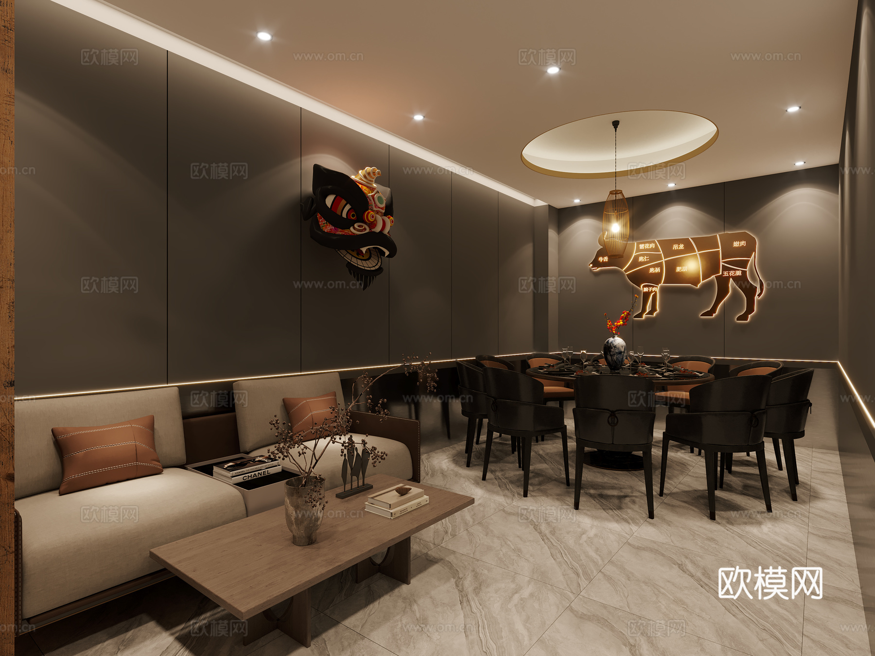 潮汕火锅店餐饮包厢3d模型