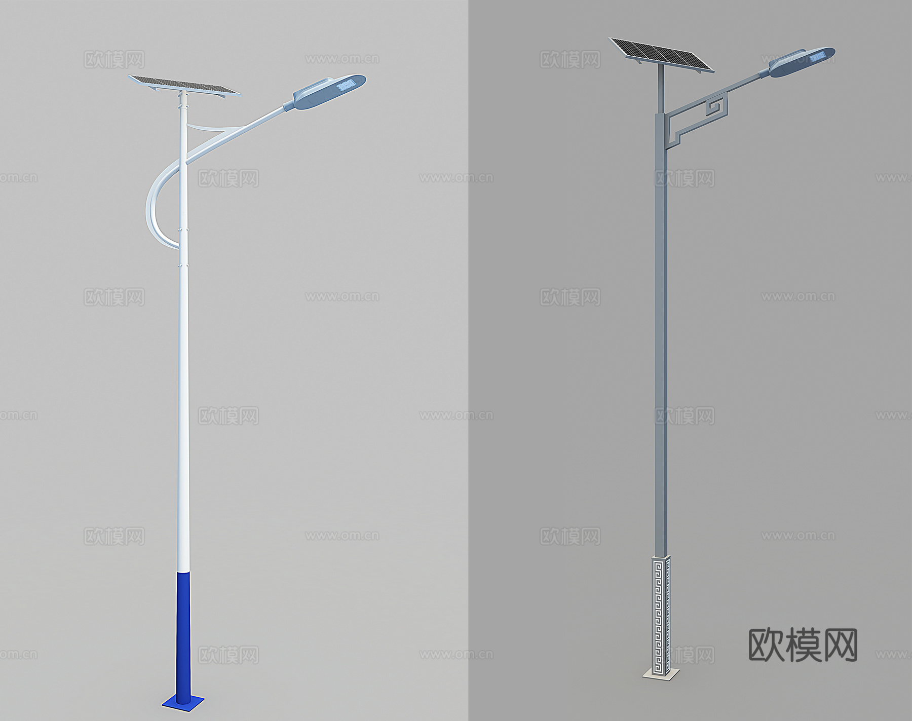 现代户外光伏板太阳能灯杆路灯3d模型下载（渲染图1）