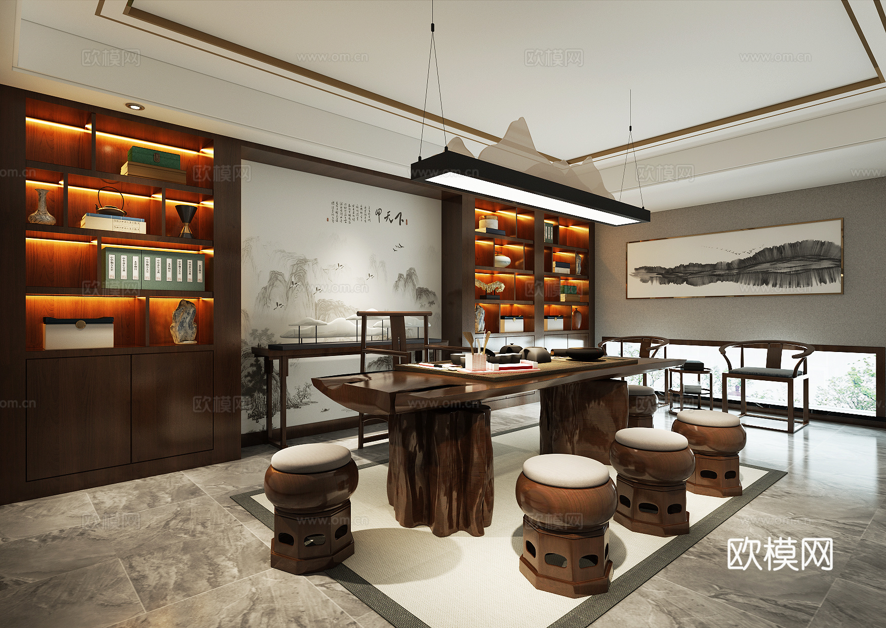 新中式茶室空间3d模型