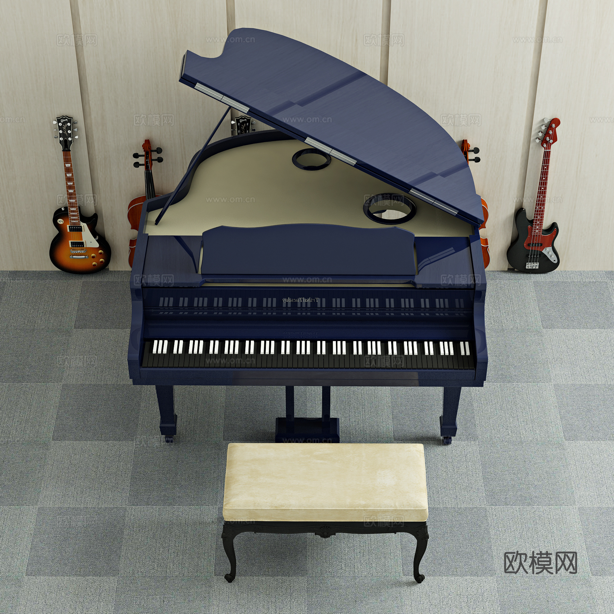 现代钢琴 吉他 乐具 音乐 乐器3d模型