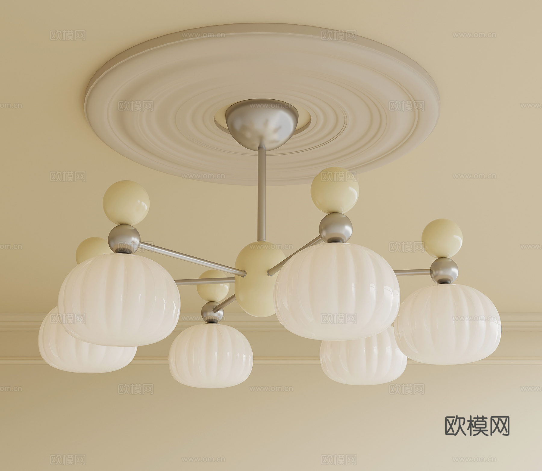 现代中古吊灯 多头吊灯 客厅吊灯 卧室吊灯 灯笼吊灯su模型