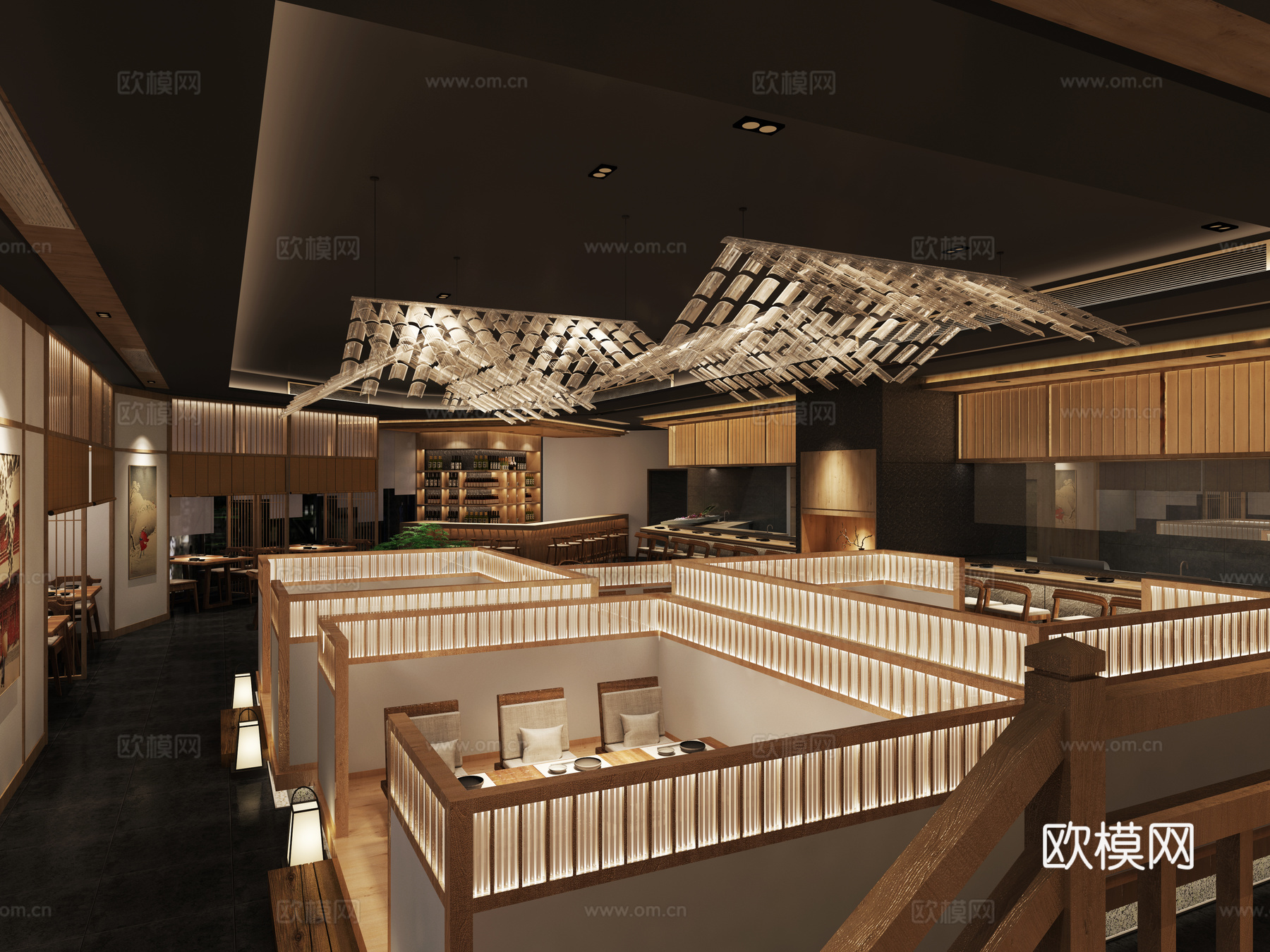 日式料理店 大厅3d模型下载（渲染图2）
