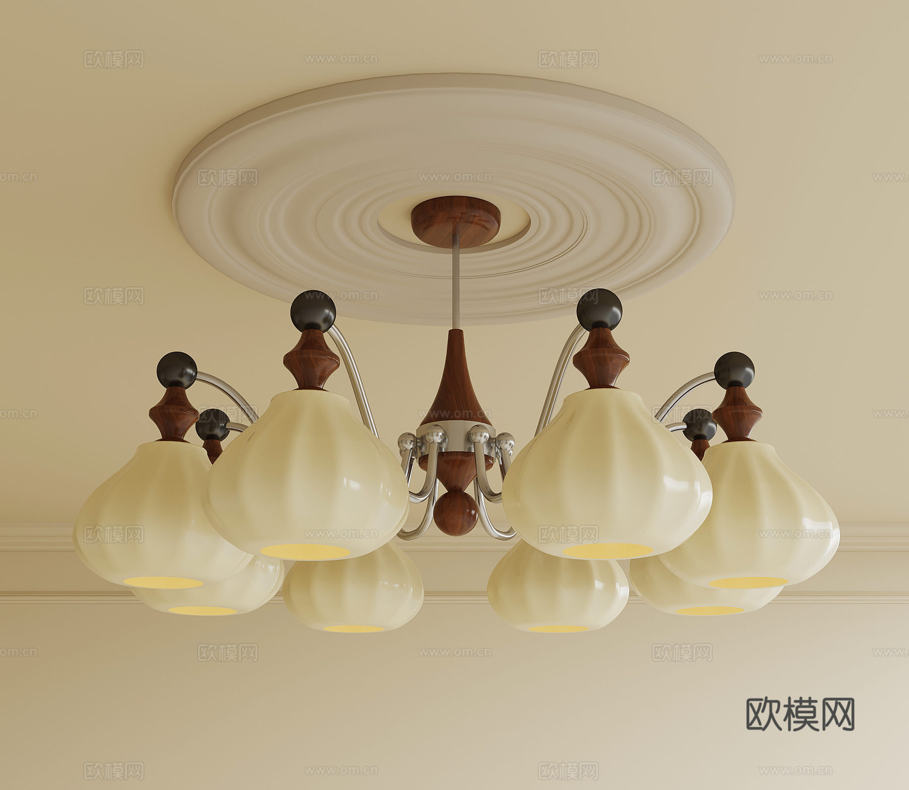 现代中古吊灯 多头吊灯 客厅吊灯 卧室吊灯 灯笼吊灯su模型