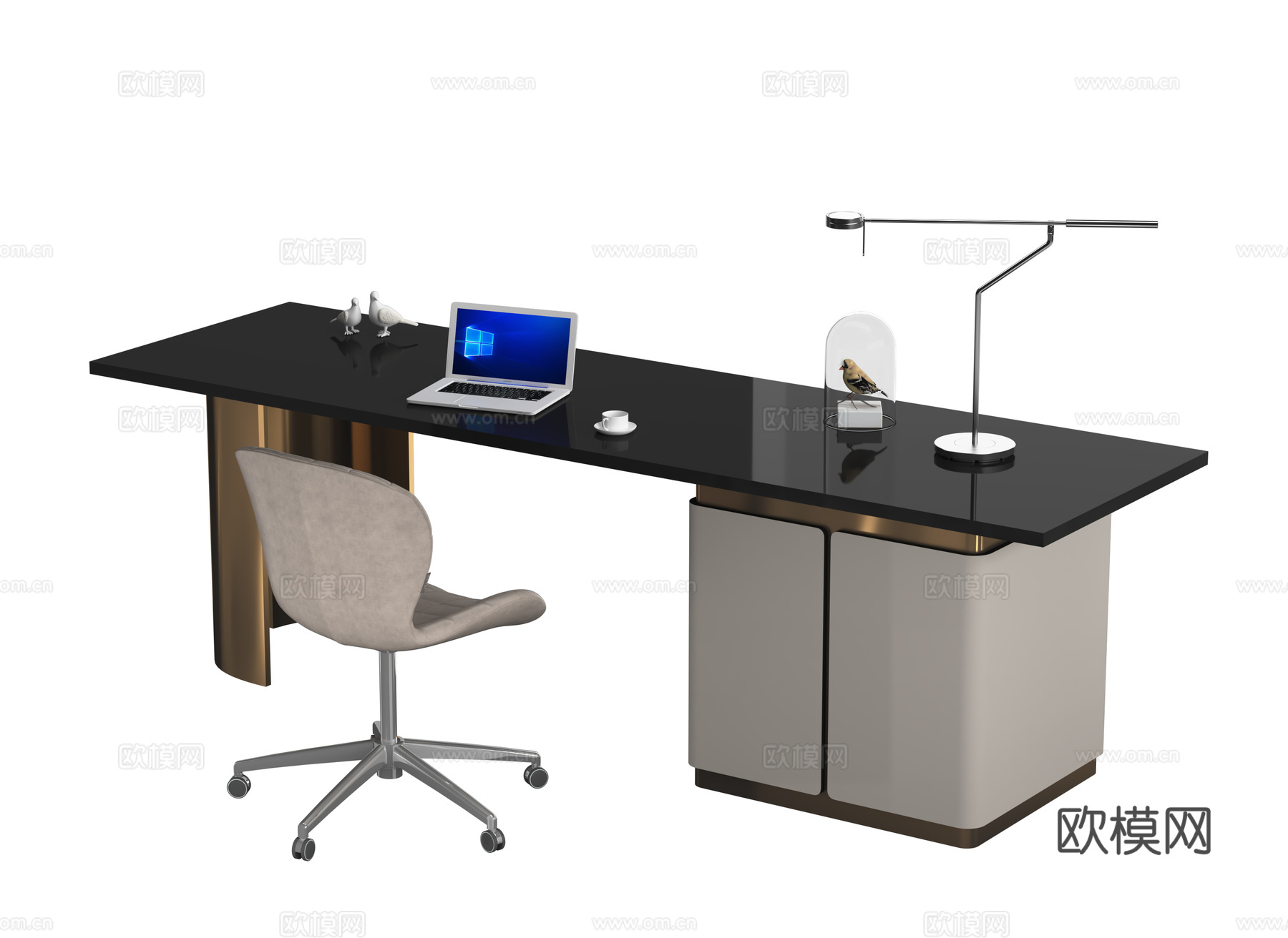 现代轻奢风办公桌椅组合书桌椅组合3d模型下载