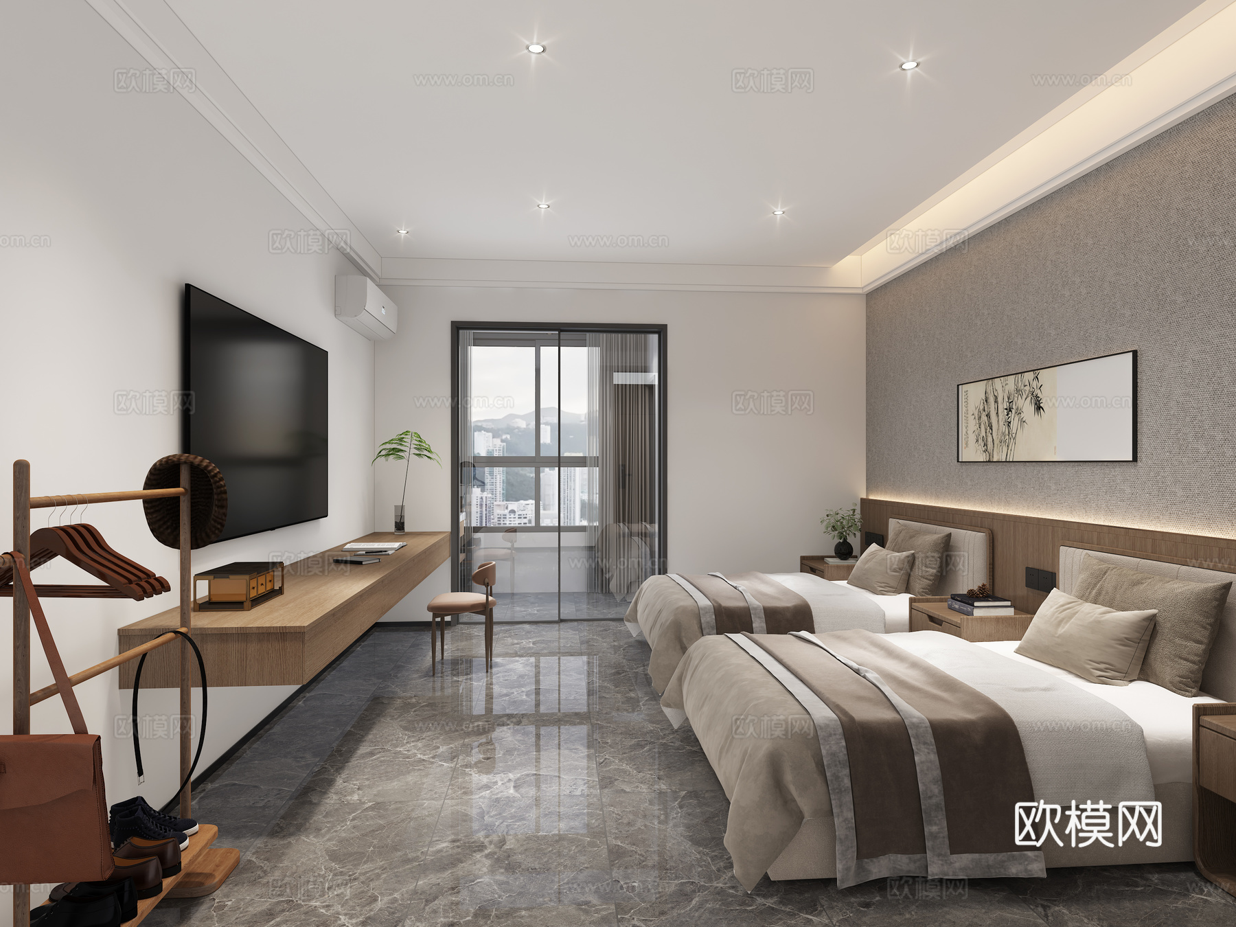 新中式酒店标间3d模型