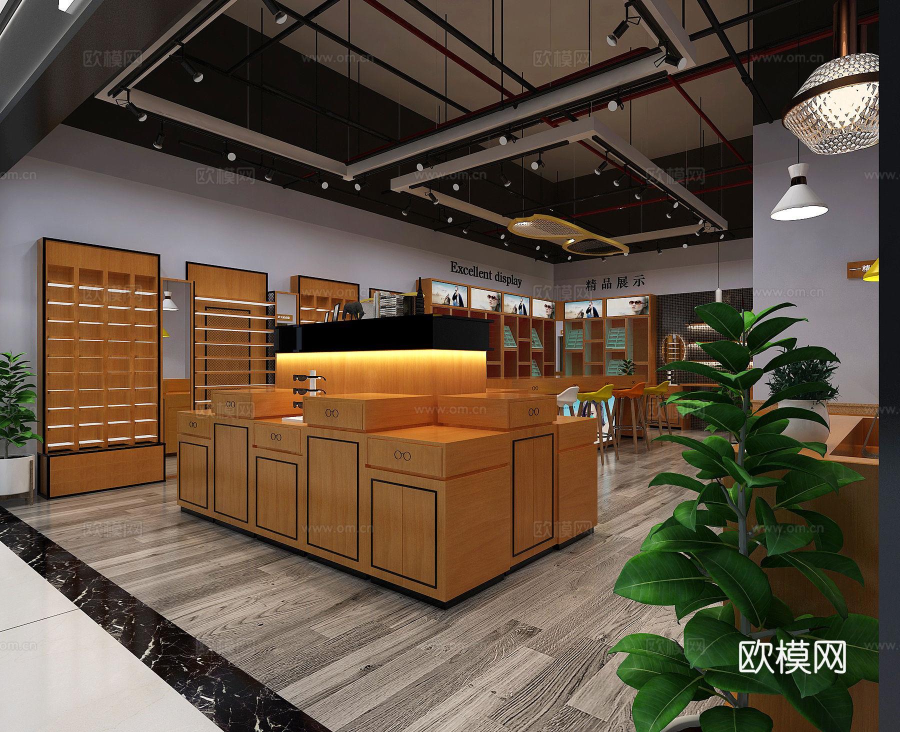 工业风时尚裸顶眼镜店3d模型