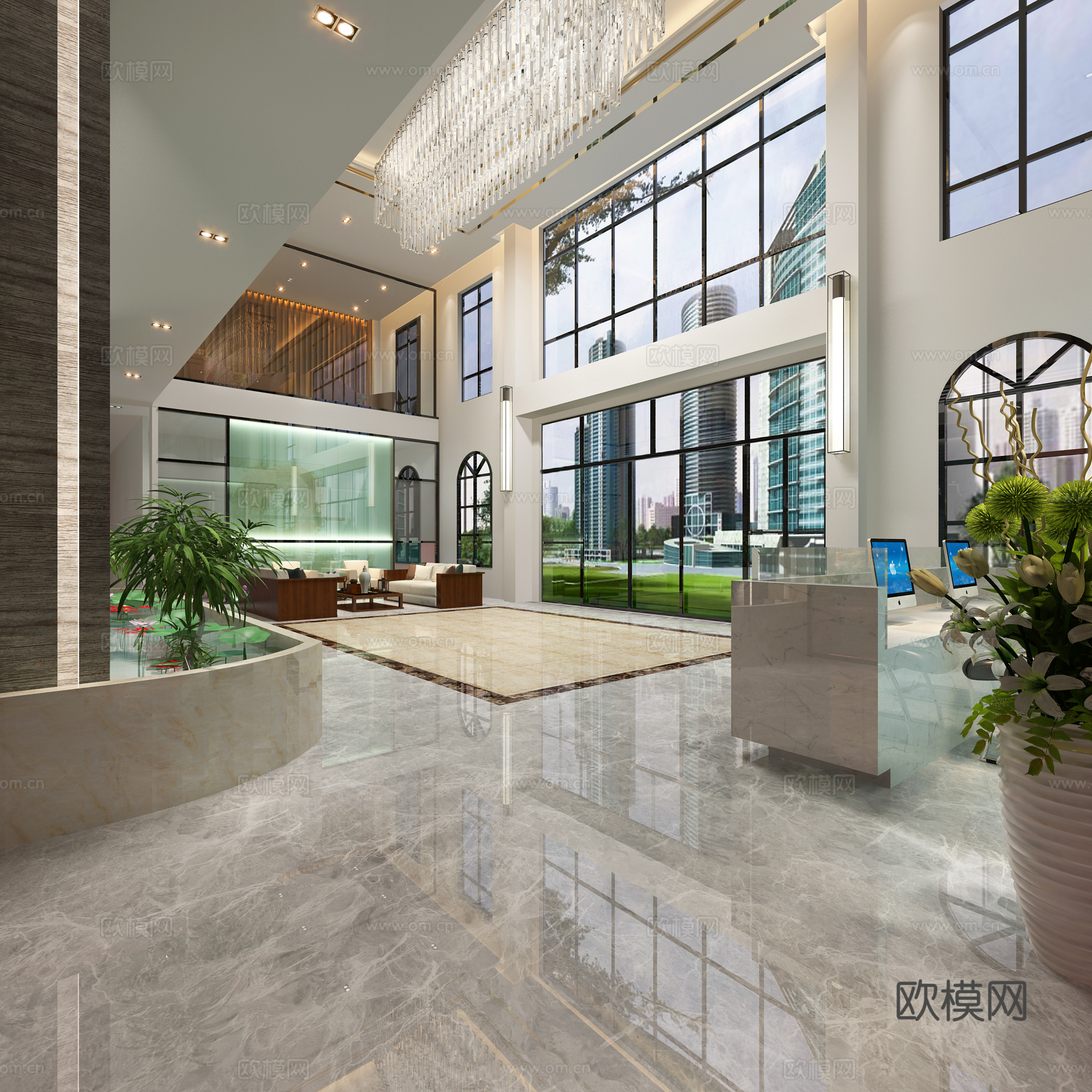 现代大厅3d模型下载（渲染图1）