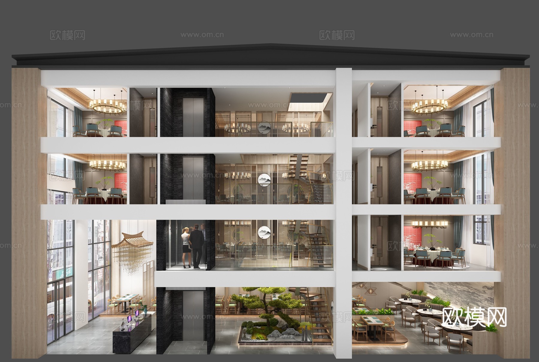 新中式火锅店餐饮中餐馆3d模型