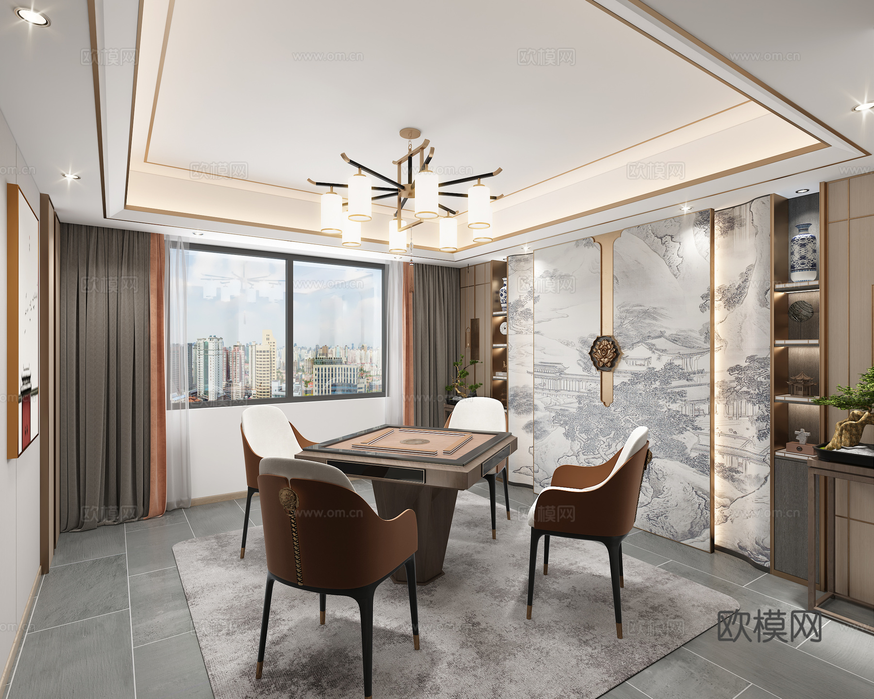 新中式茶楼棋牌室包间3d模型