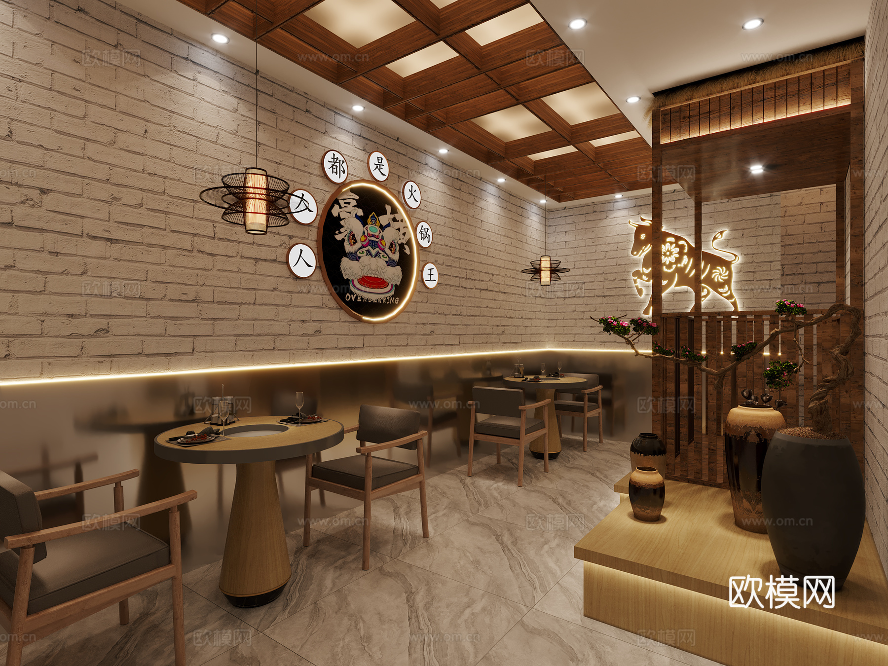 潮汕火锅店餐饮卡座3d模型