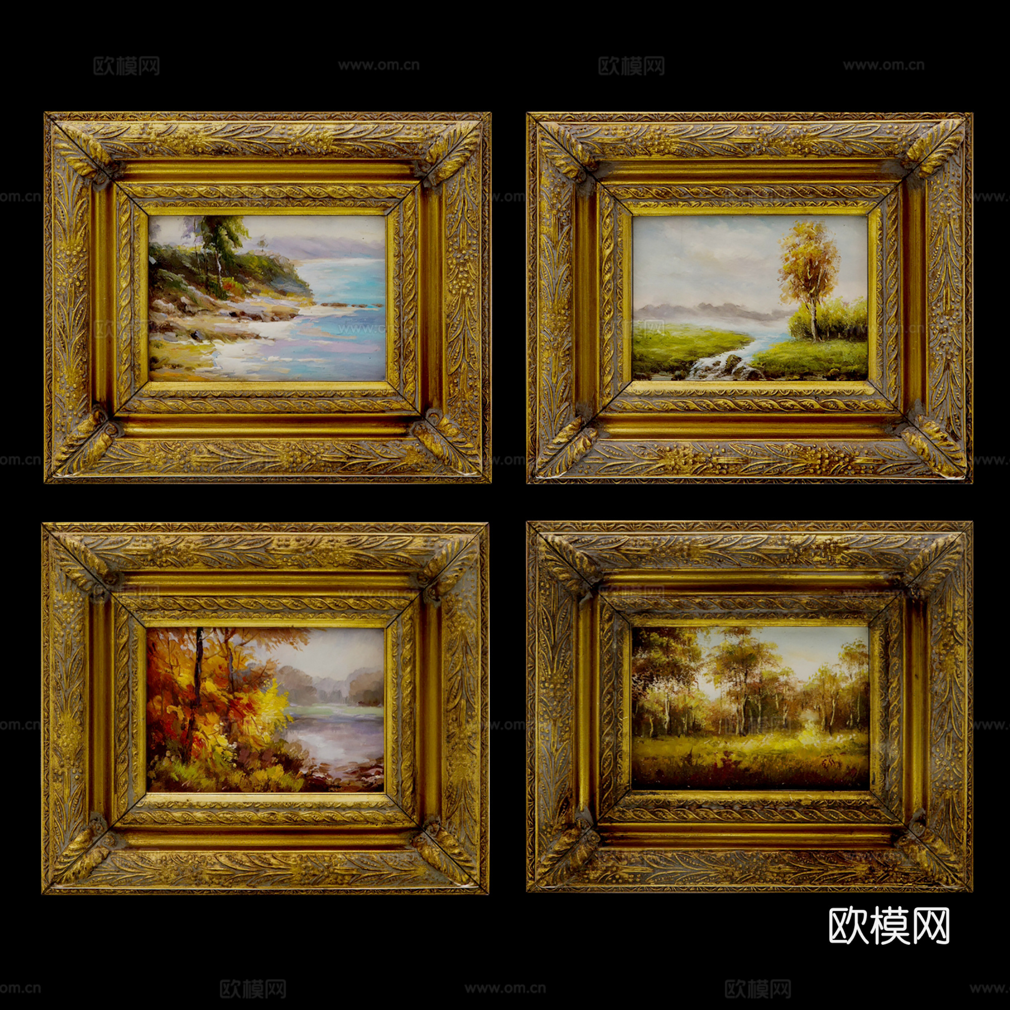 欧式挂画 雕花挂画 水墨挂画  挂画组合su模型