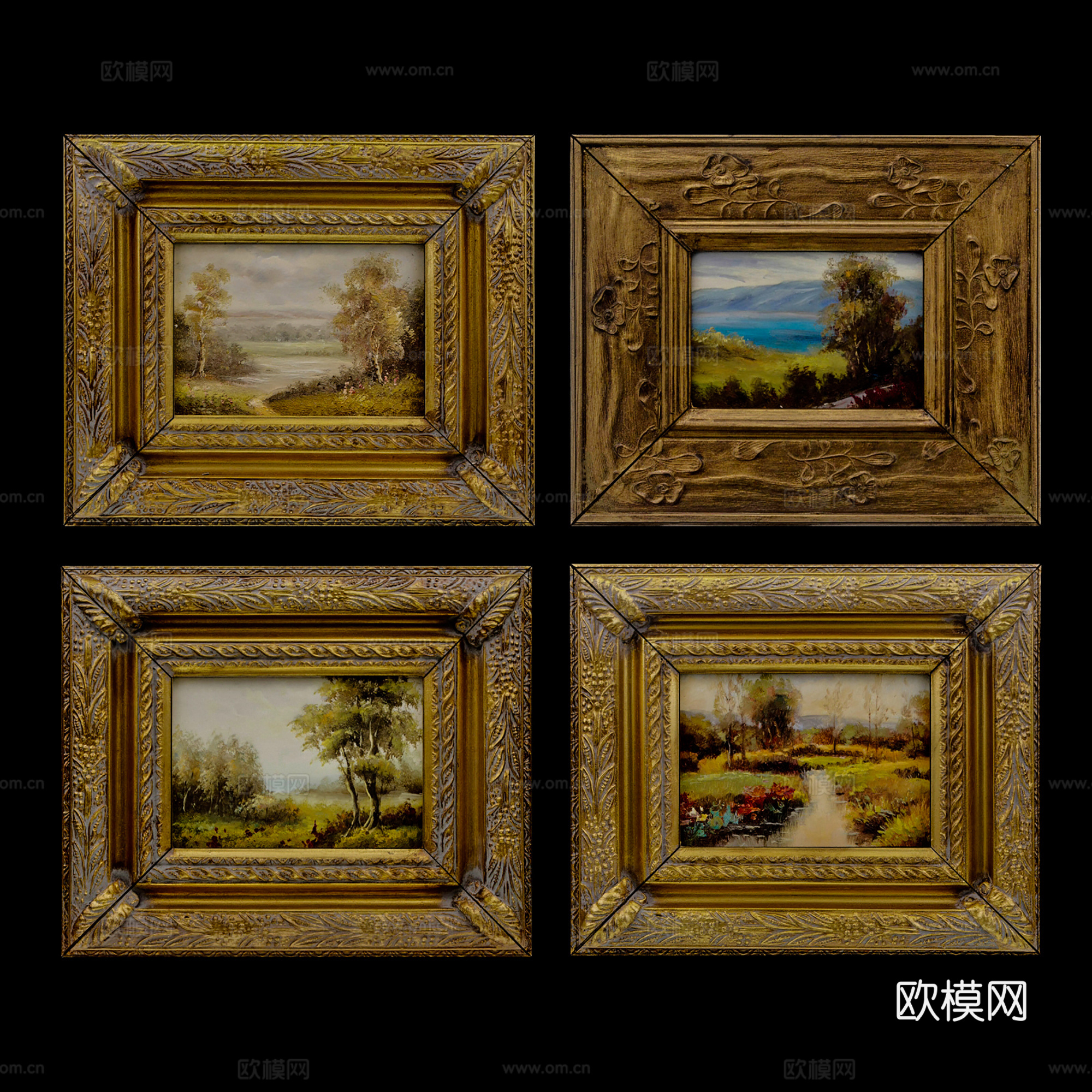欧式挂画 雕花挂画 水墨挂画  挂画组合su模型