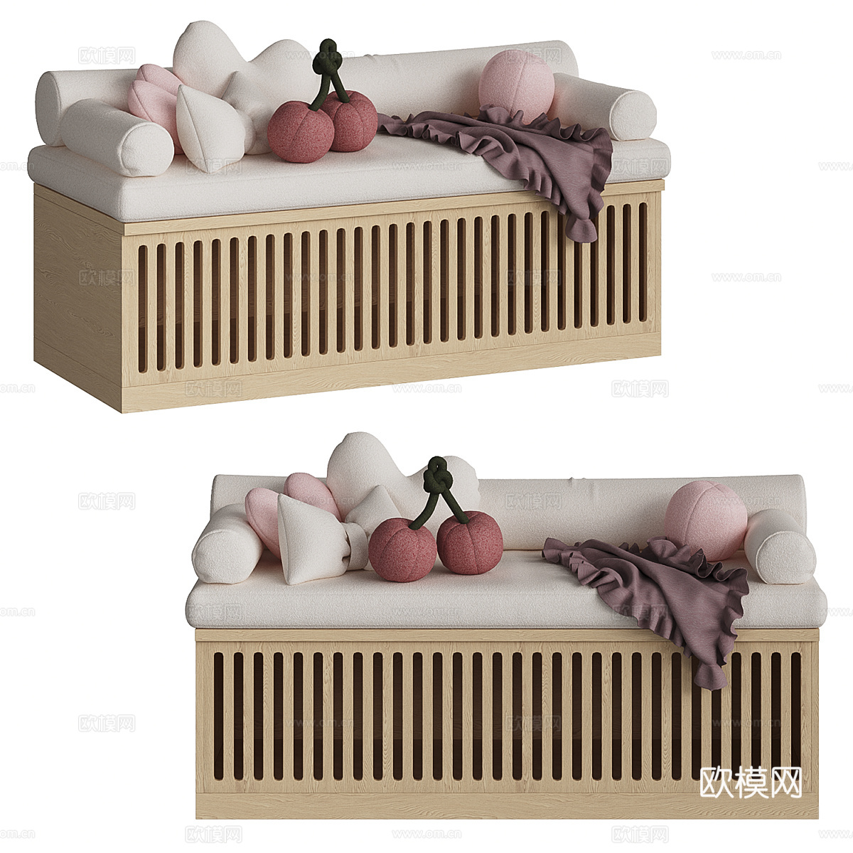 新中式儿童飘窗凳 飘窗垫3d模型下载（渲染图1）