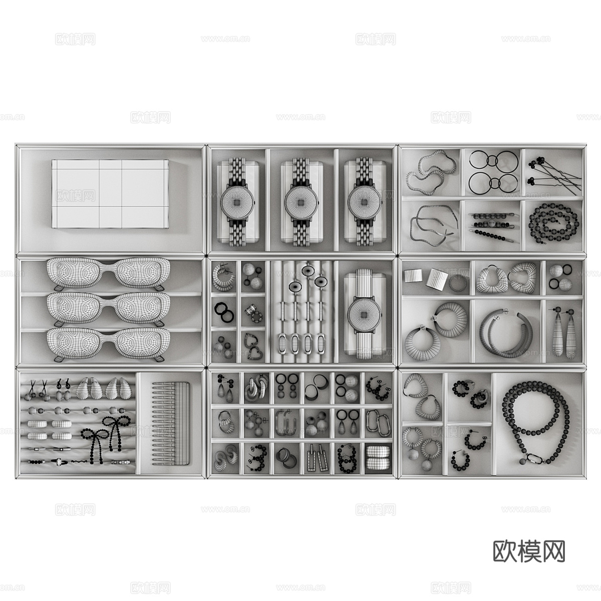 现代银饰珠宝收纳盒3d模型