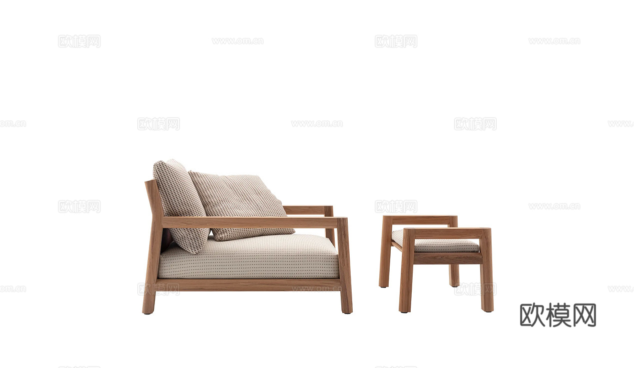 B&B 原木风单人沙发3d模型下载（渲染图3）
