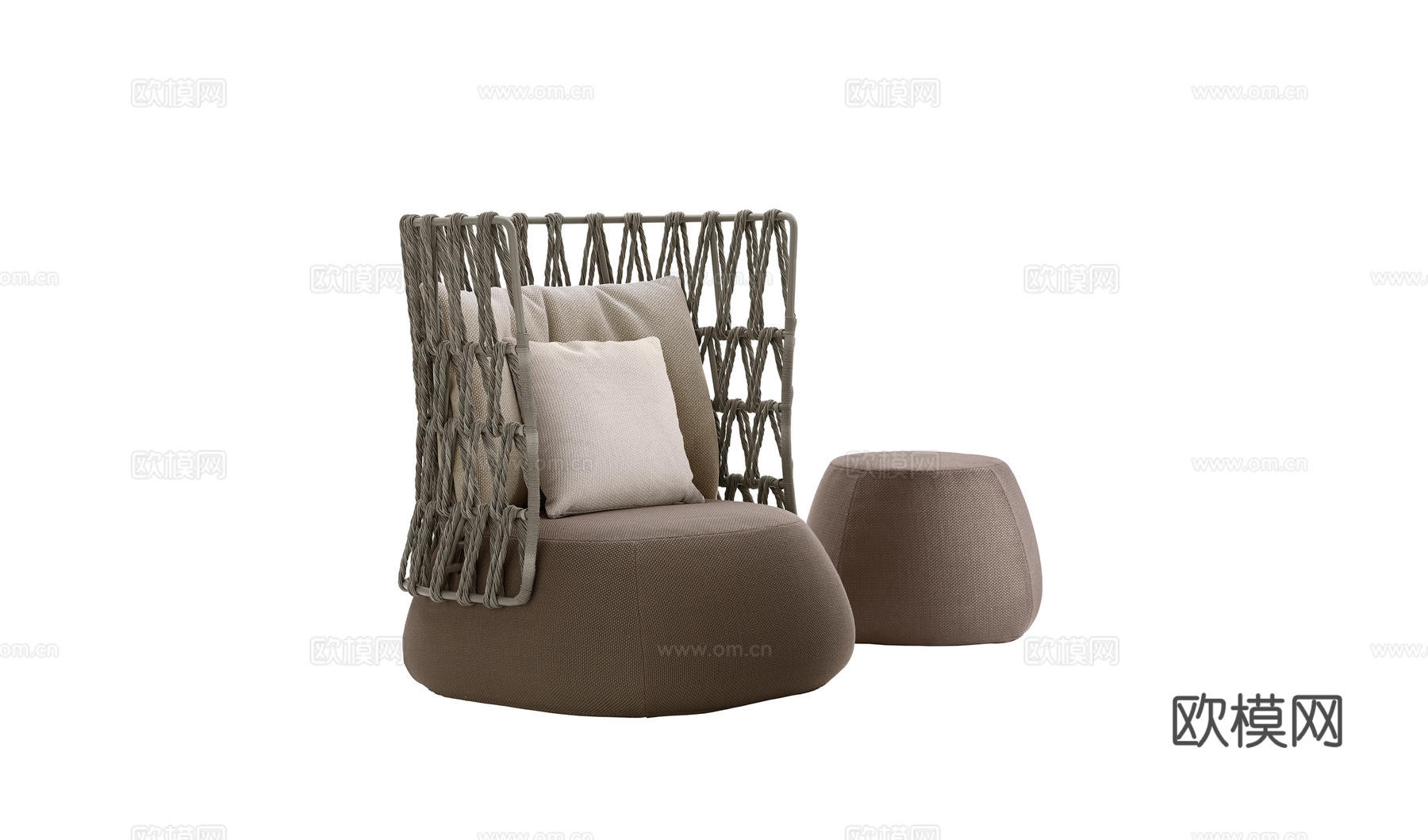 B&B 原木单人沙发3d模型下载（渲染图1）