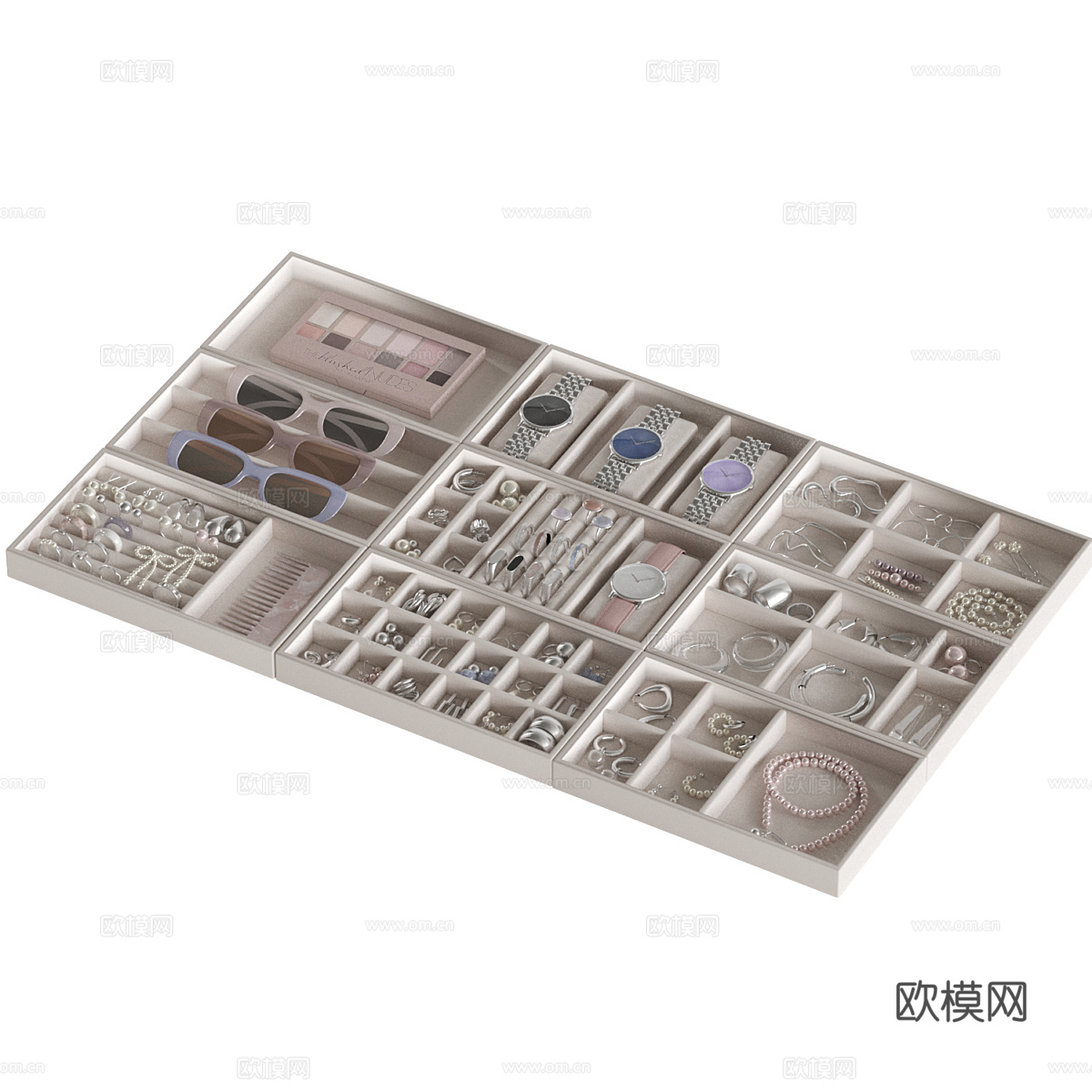 现代银饰珠宝收纳盒3d模型