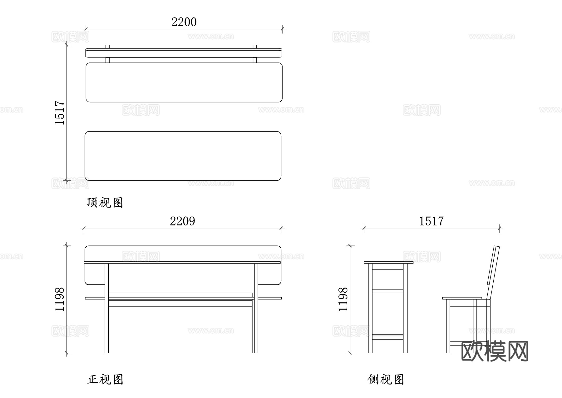 学校长桌椅 学生课桌椅 教室组合桌椅 多人学习桌 拼接式课桌cad施工图
