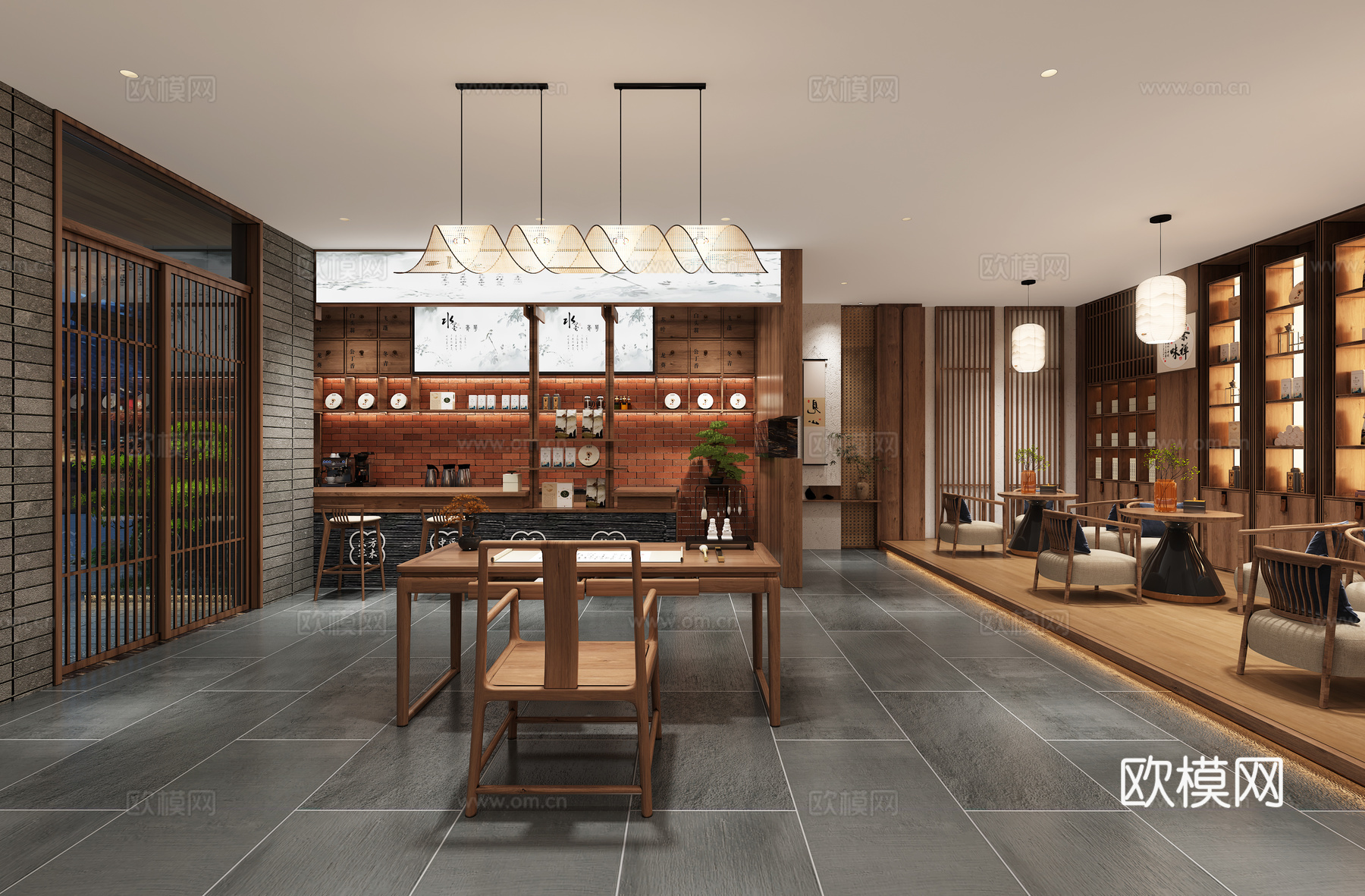 新中式中医医院轻养体验店中医文化馆茶楼茶店3d模型