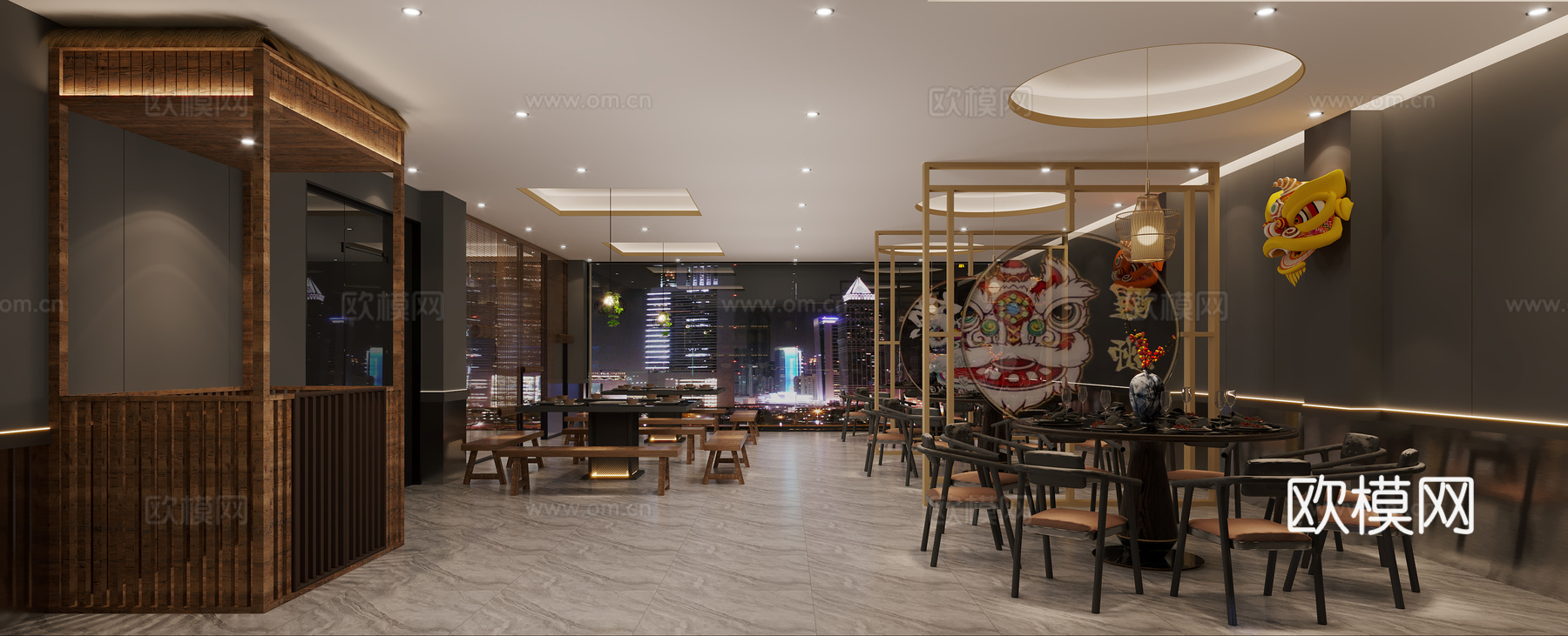 潮汕火锅店餐饮大厅3d模型