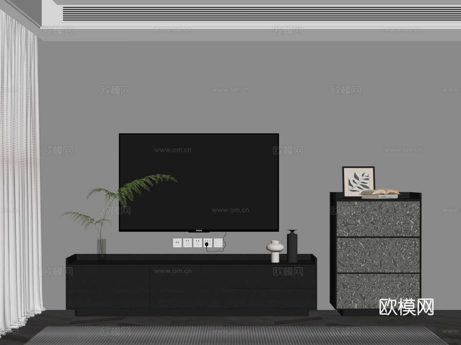 现代意式电视柜 边柜su模型