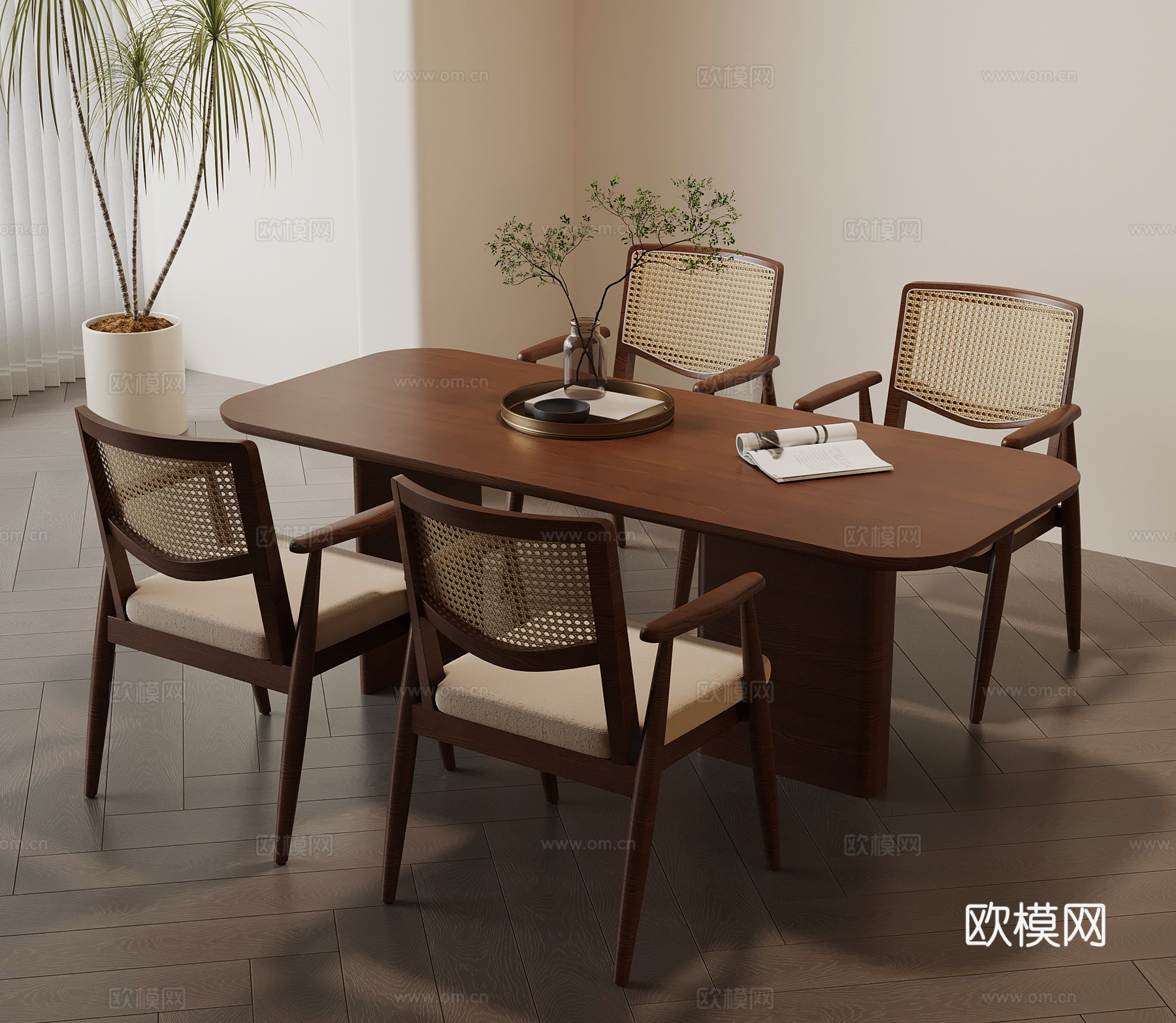 餐桌 中古风餐桌椅su模型