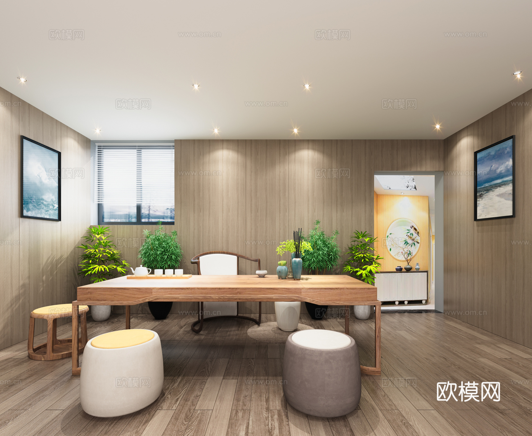中式茶室 绿植装饰品3d模型