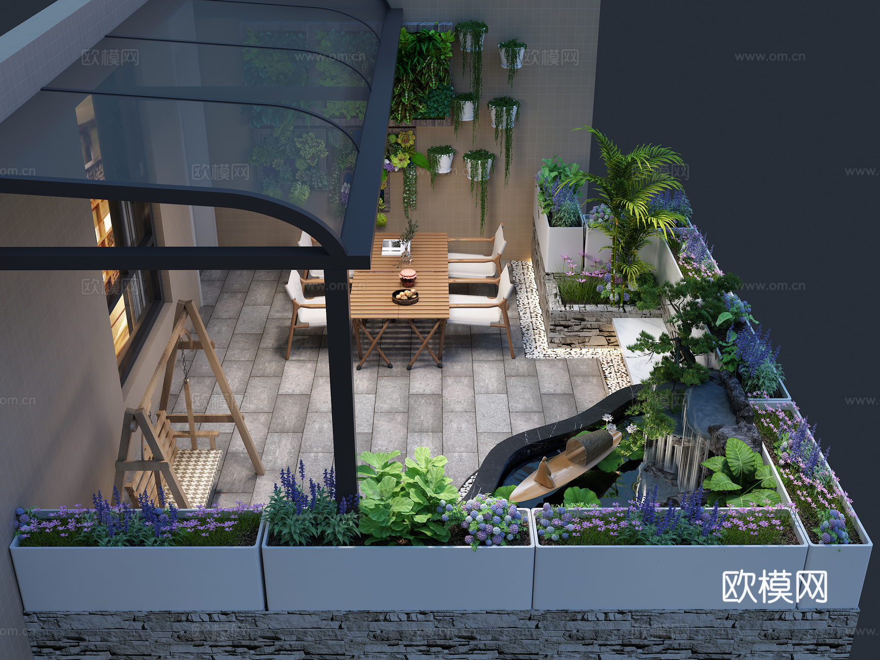 屋顶露台休闲桌椅花园3d模型
