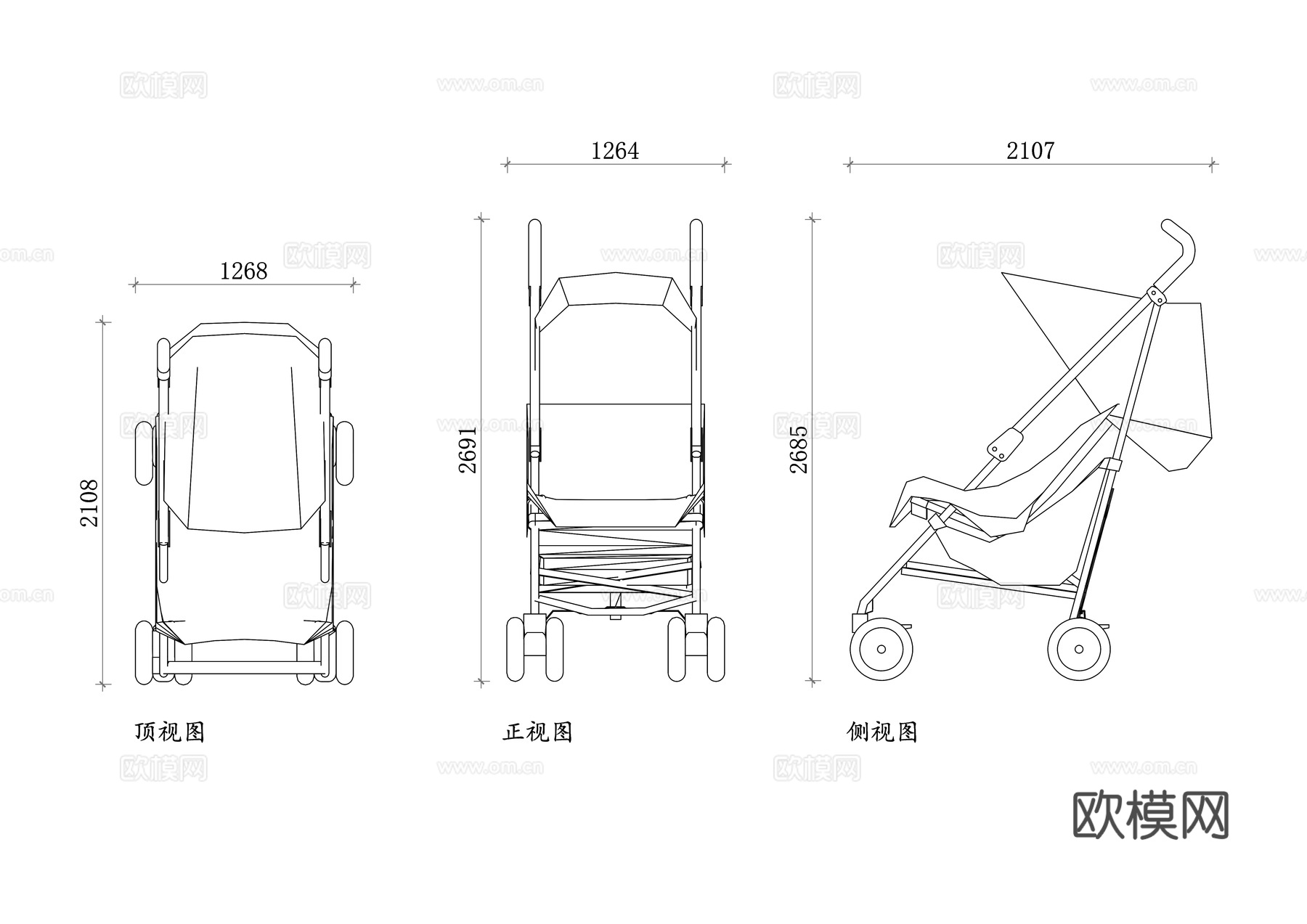 婴儿车 儿童推车 宝宝手推车 幼儿车 婴幼儿推车 小孩遛娃车cad施工图